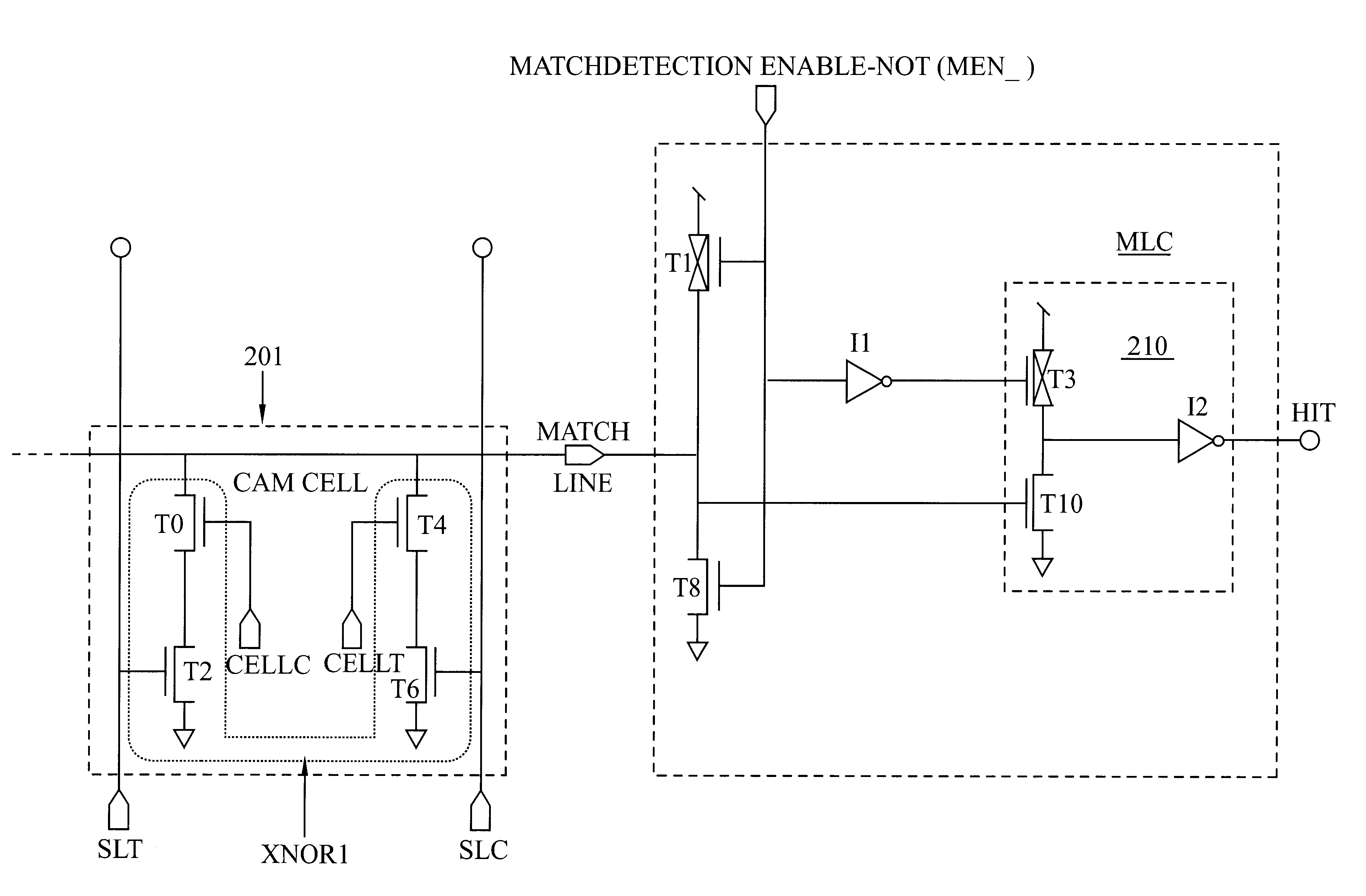 Low power CAM match line circuit