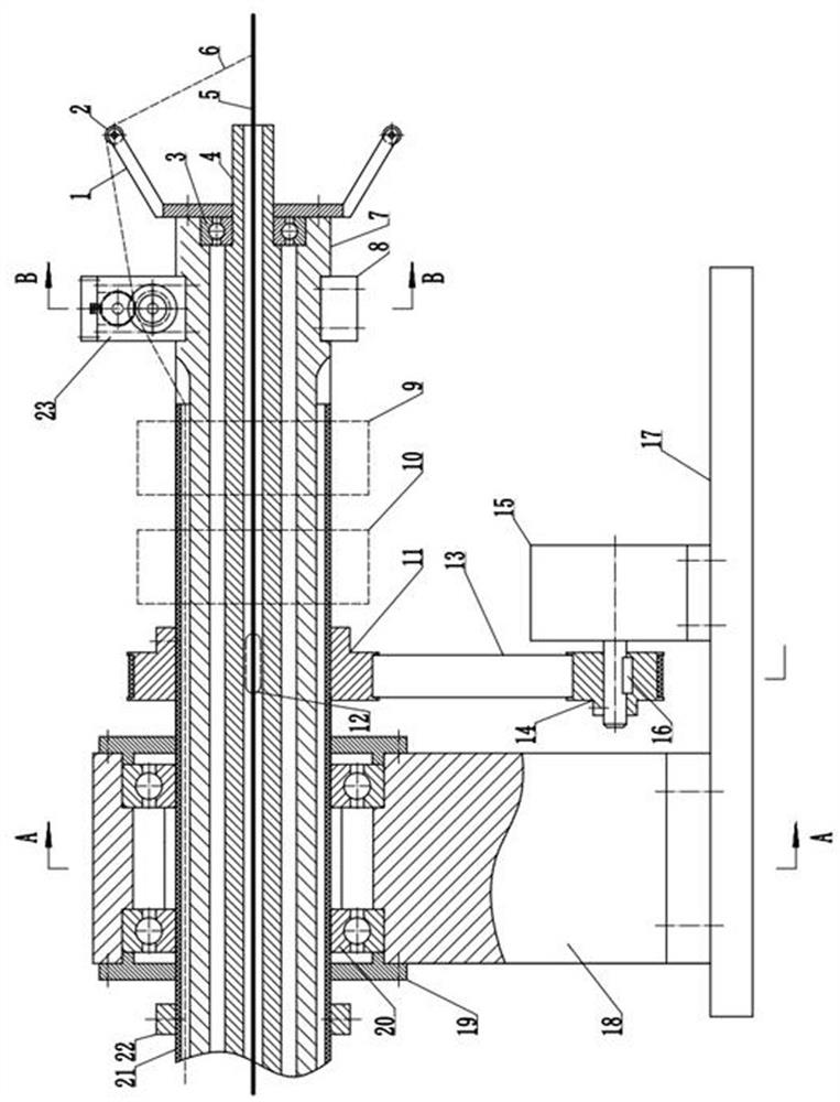 Taping machine main shaft structure and timing interruption control method thereof