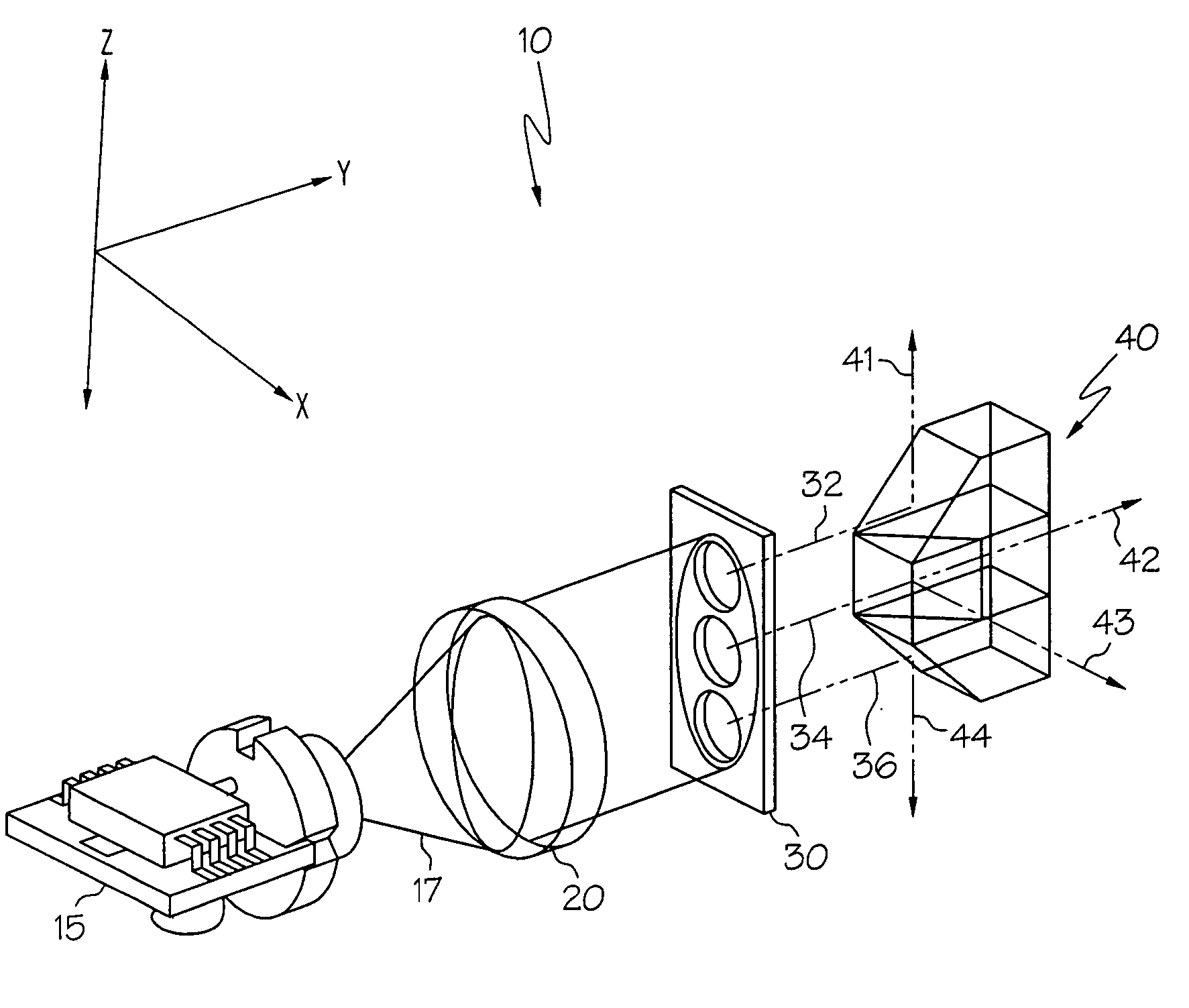 Optical system providing four beams from a single source