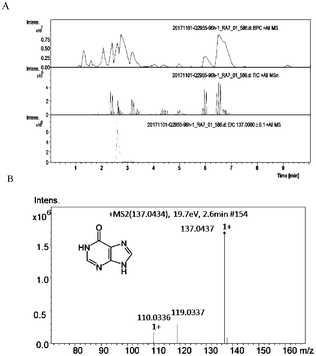 Recombinant strain for synthesizing hypoxanthine and construction method and application of recombinant strain