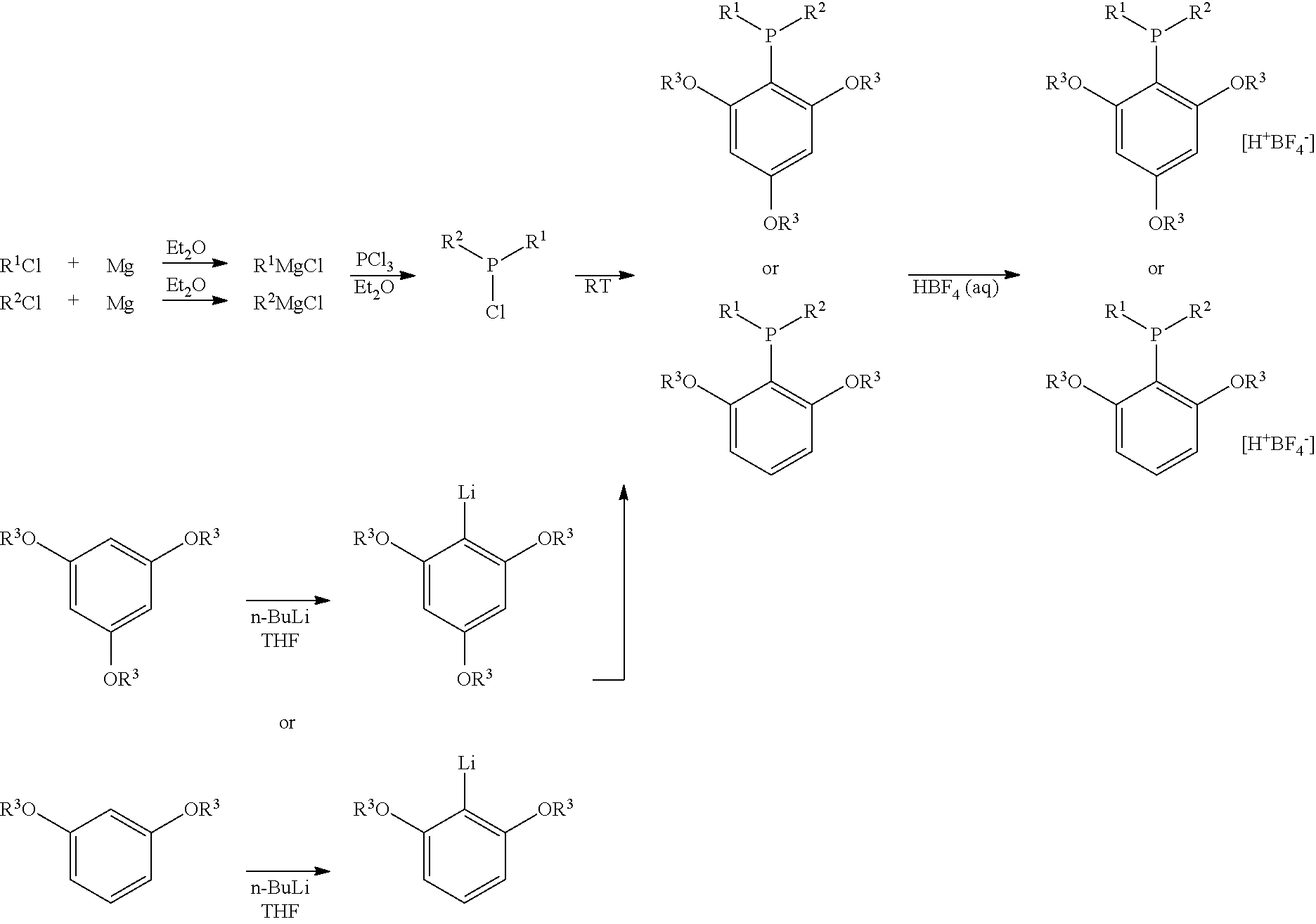 Structure and method for synthesizing and using dialkyl(2,4,6- or 2,6-alkoxyphenyl)phosphine and its tetrafluoroborate