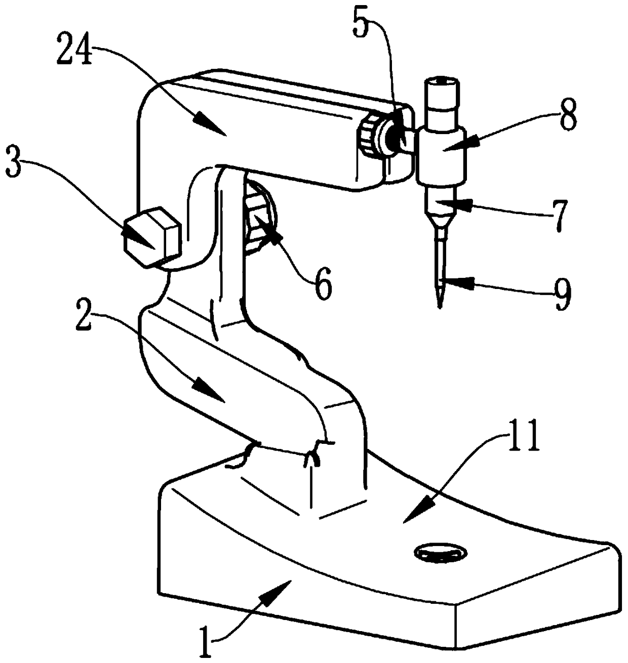 An elbow joint rotation center guide used in clinical operations