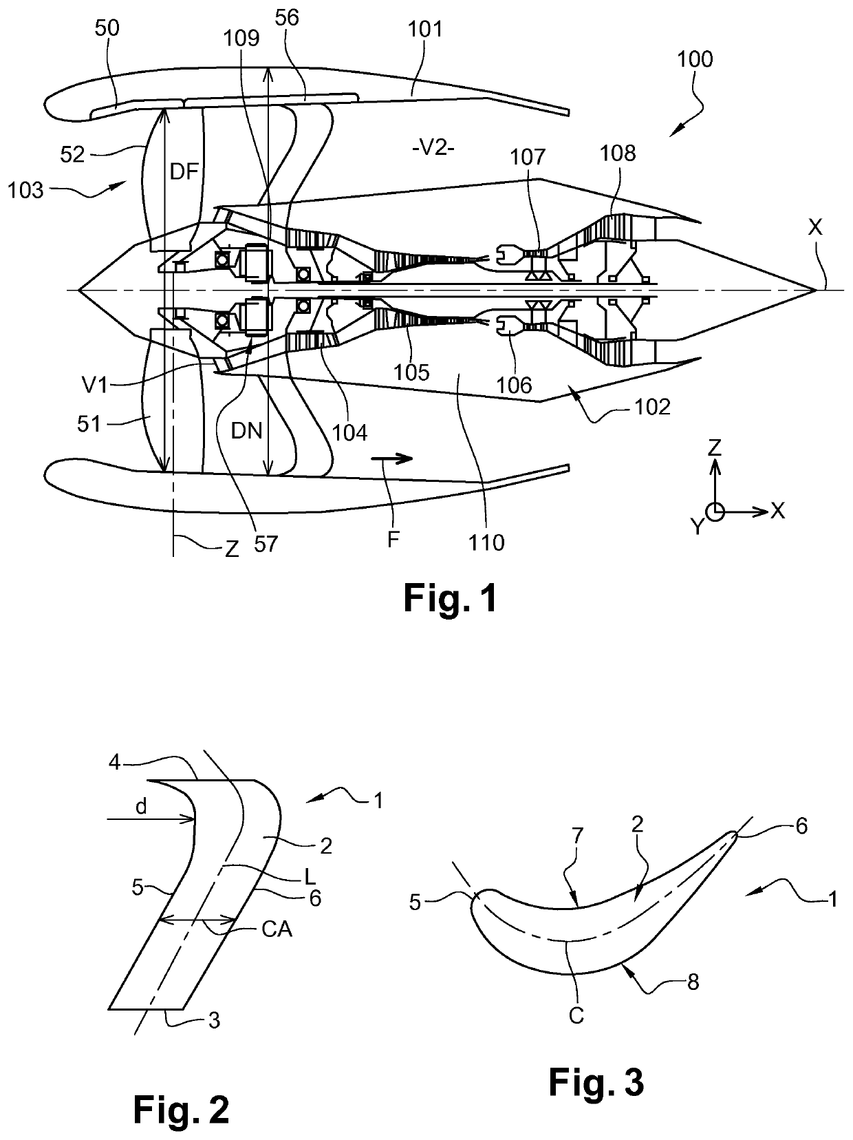 Turbomachine fan flow-straightener vane, turbomachine assembly comprising such a vane, and turbomachine equipped with said vane or with said assembly