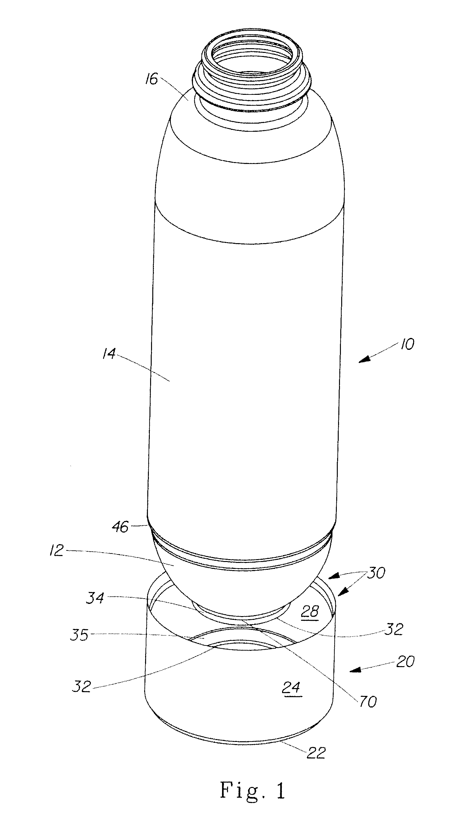 Supportable Pressurizable Container having a Bottom for Receiving a Dip Tube and Base Cup Therefor