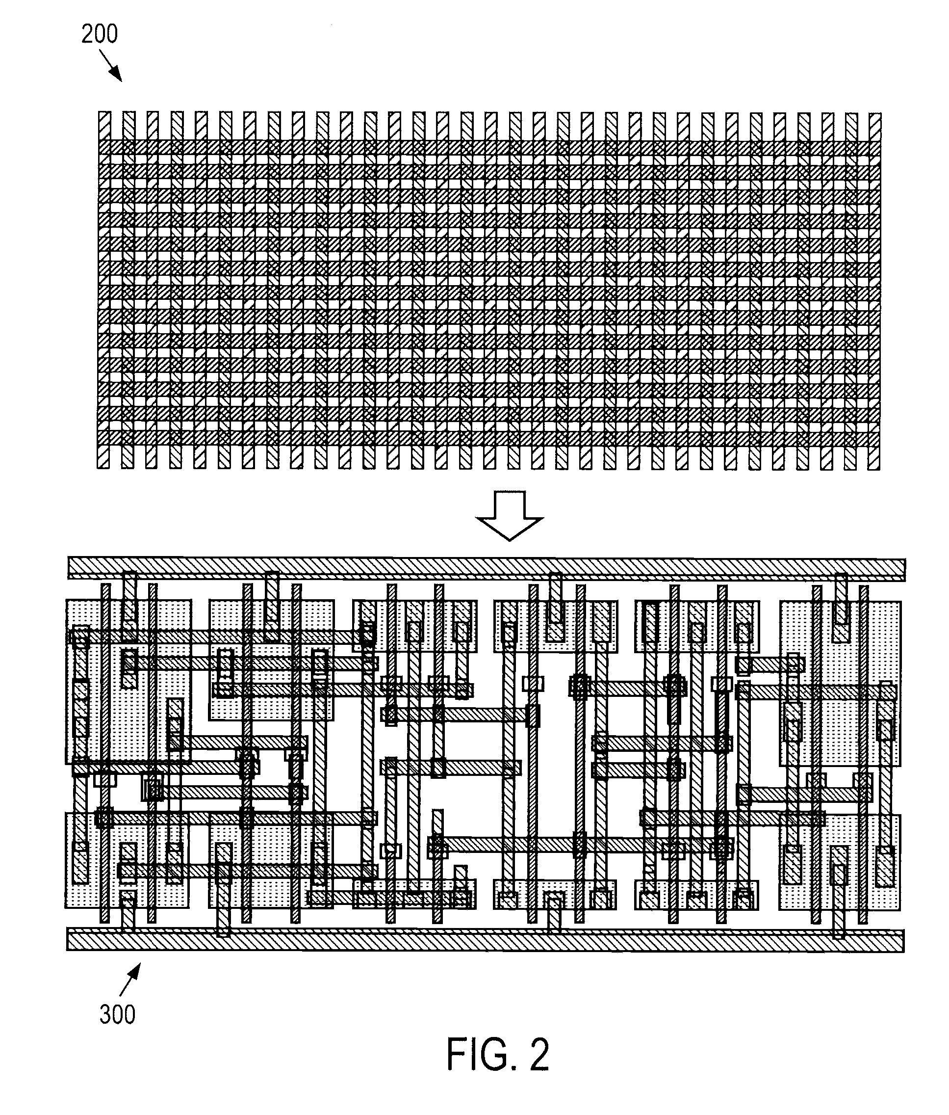 Method and process for design of integrated circuits using regular geometry patterns to obtain geometrically consistent component features