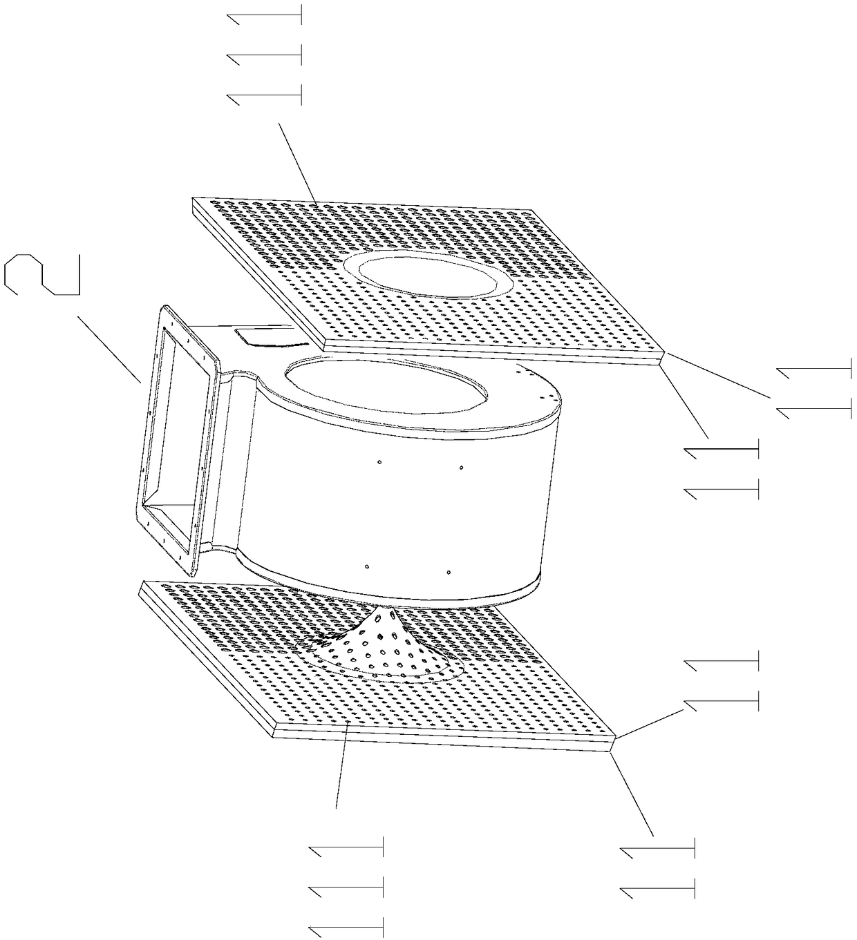 Kitchen ventilator with multi-layer flow guide and noise filtration device
