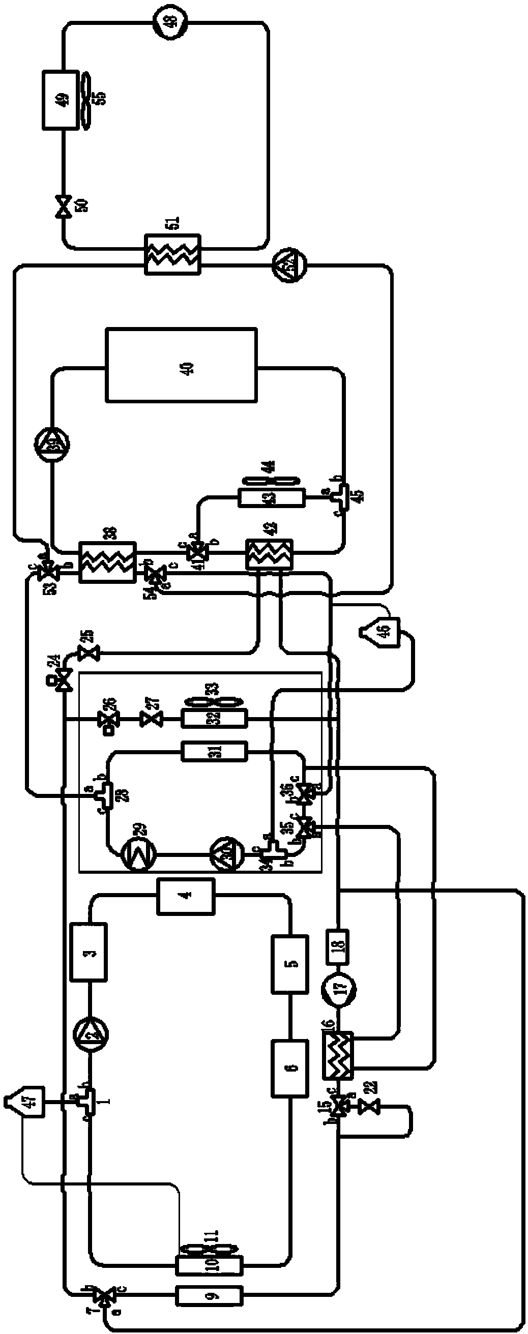 Heat pump type car air conditioning system suitable for high-power fast charging working conditions