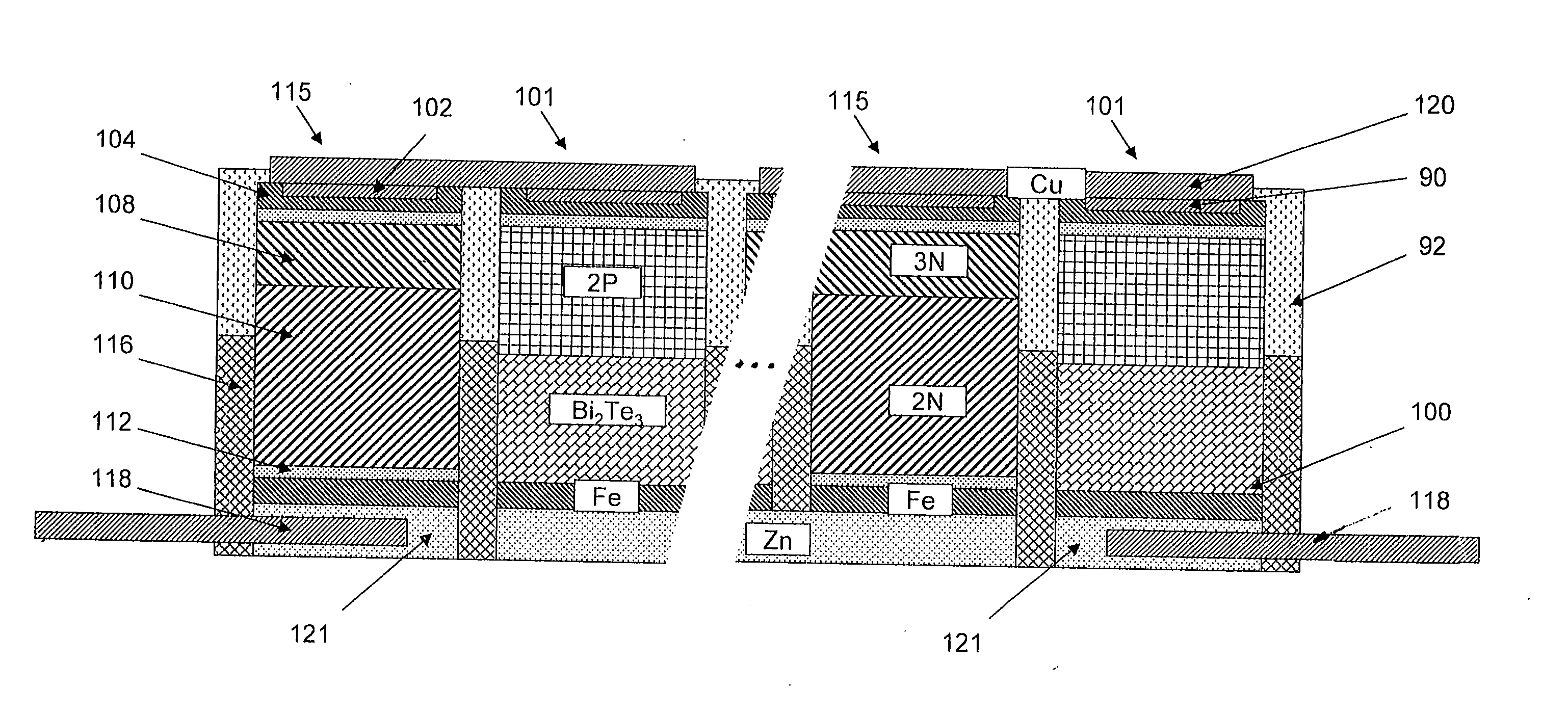 Segmented thermoelectric module with bonded legs