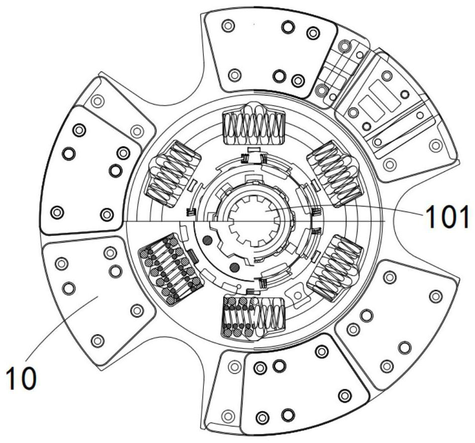 Special clutch disc assembly vibration reduction torsion running-in device for engineering dump truck