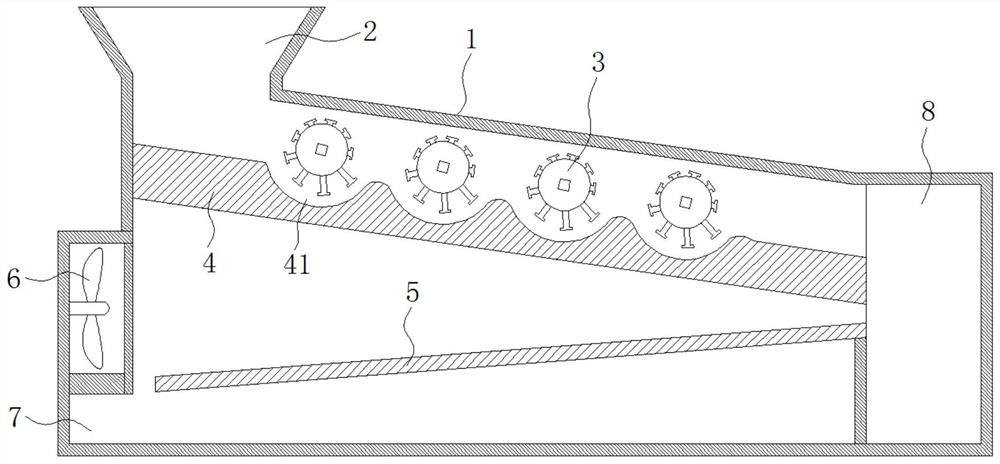 A four-roller raw cotton opening and impurity removing device for textile use