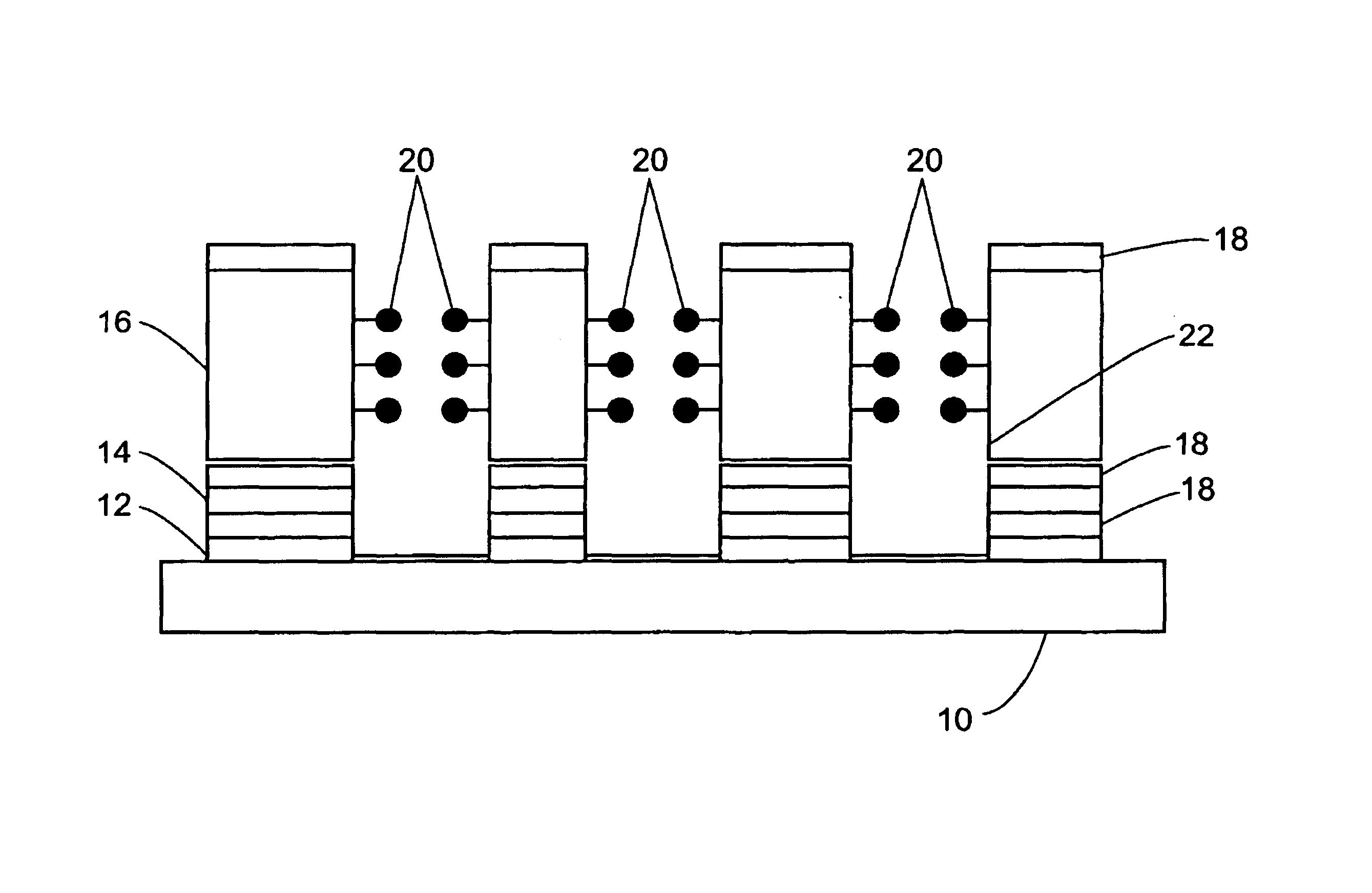 Molehole embedded 3-D crossbar architecture used in electrochemical molecular memory device