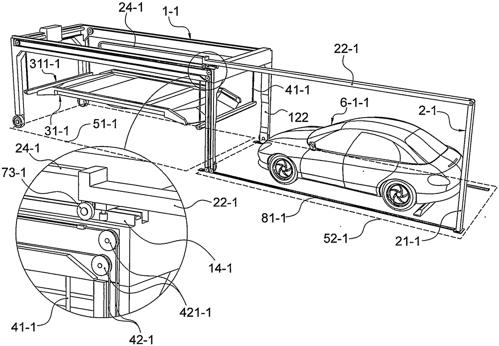 Double-layer parking equipment with lifting, dropping and horizontal moving vehicle carrying plates perpendicular to channel