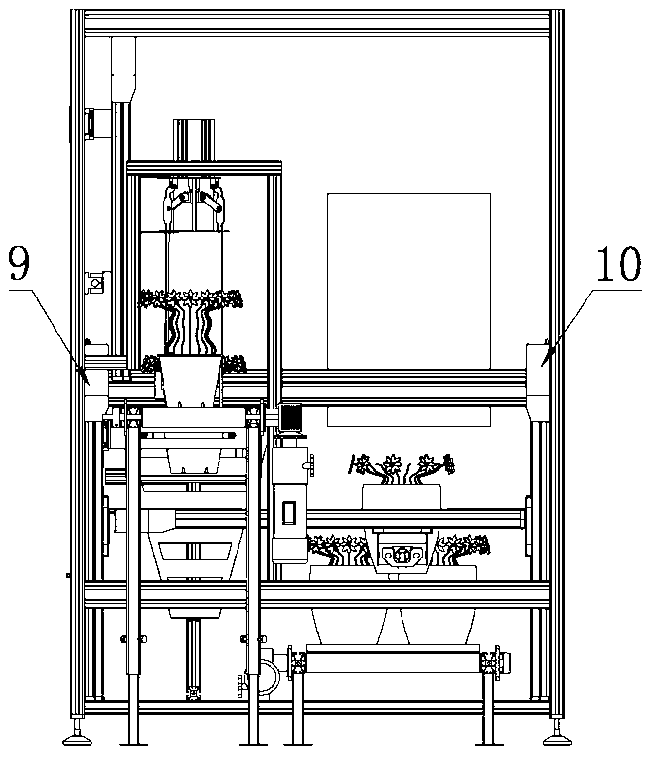 Automatic packing device for potted flower cap bags and system equipment thereof