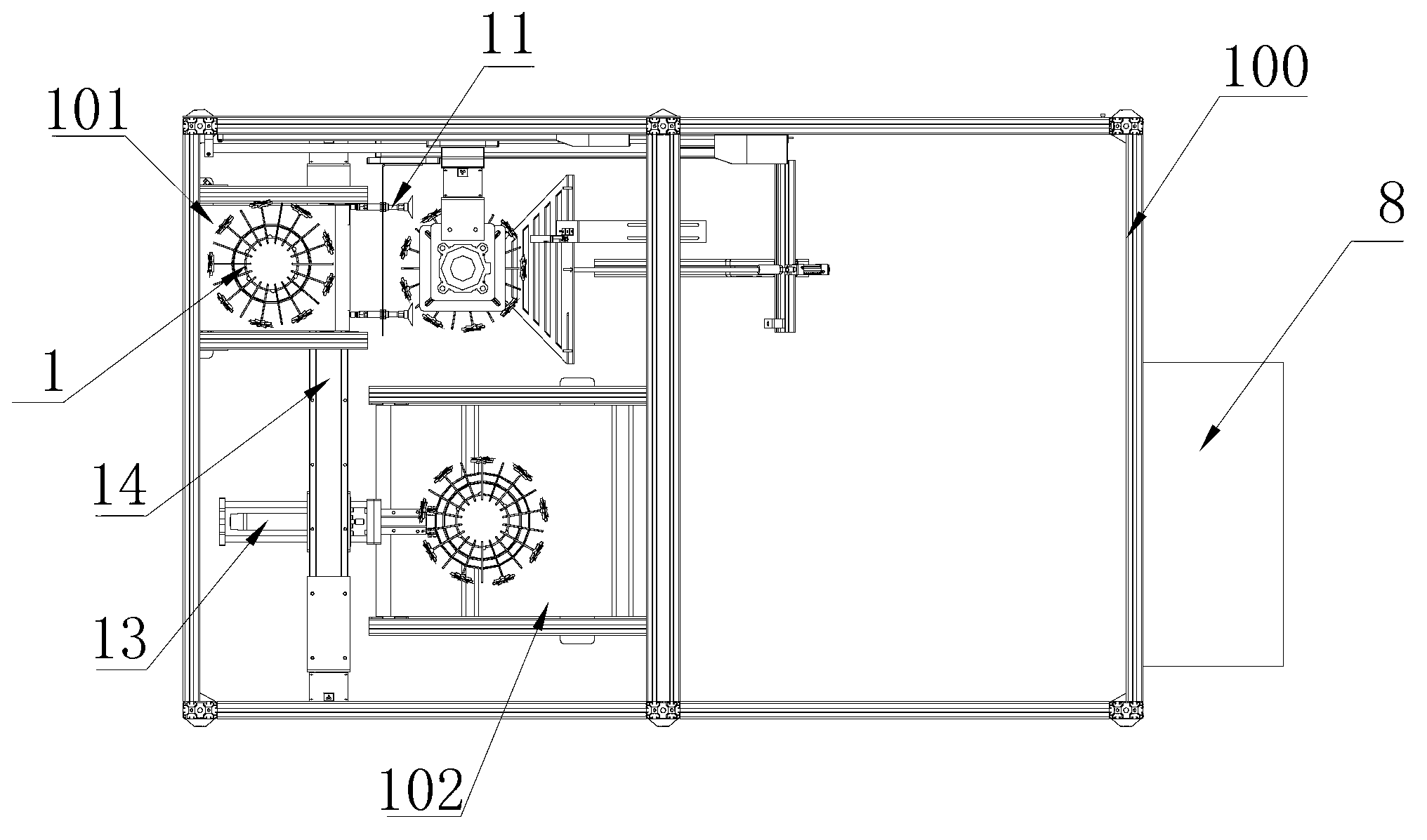 Automatic packing device for potted flower cap bags and system equipment thereof