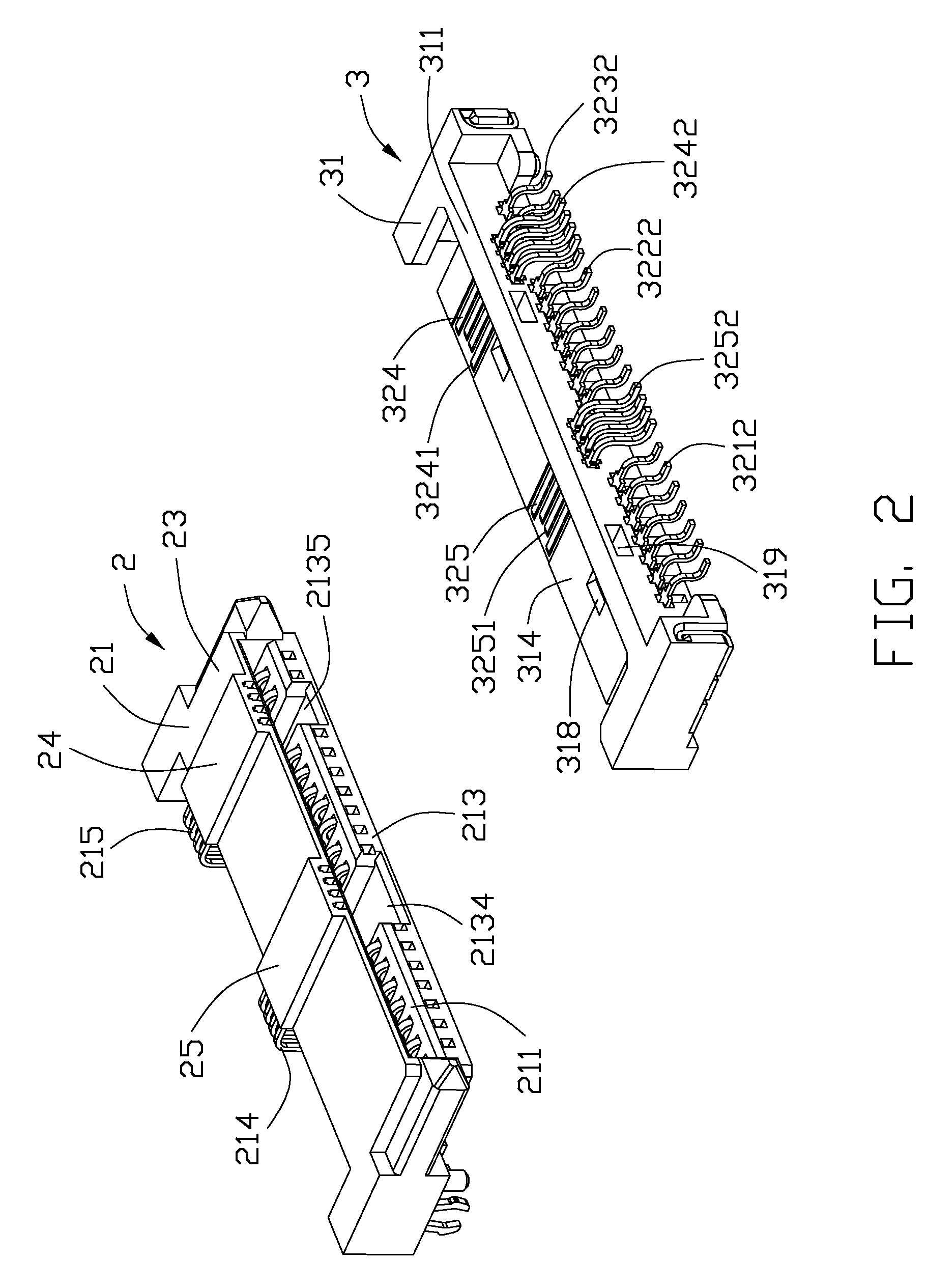 Electrical connector with two grooves dividing contacts