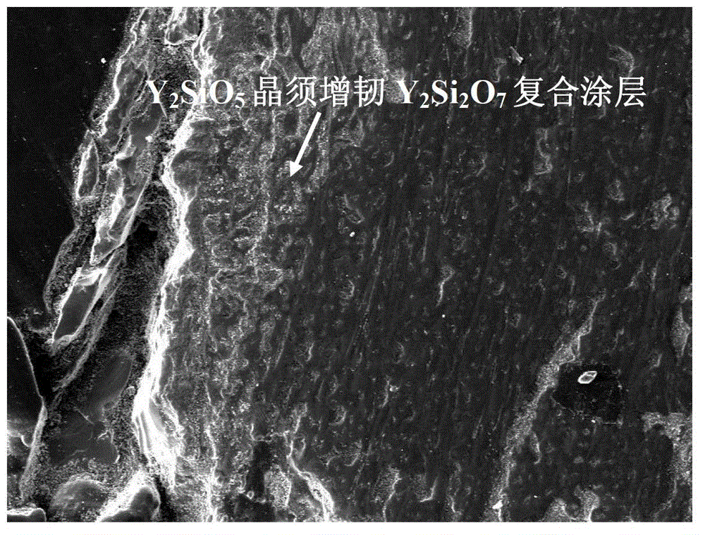 Preparation method of Y2SiO5 crystal whisker toughening Y2Si2O7 composite coatings