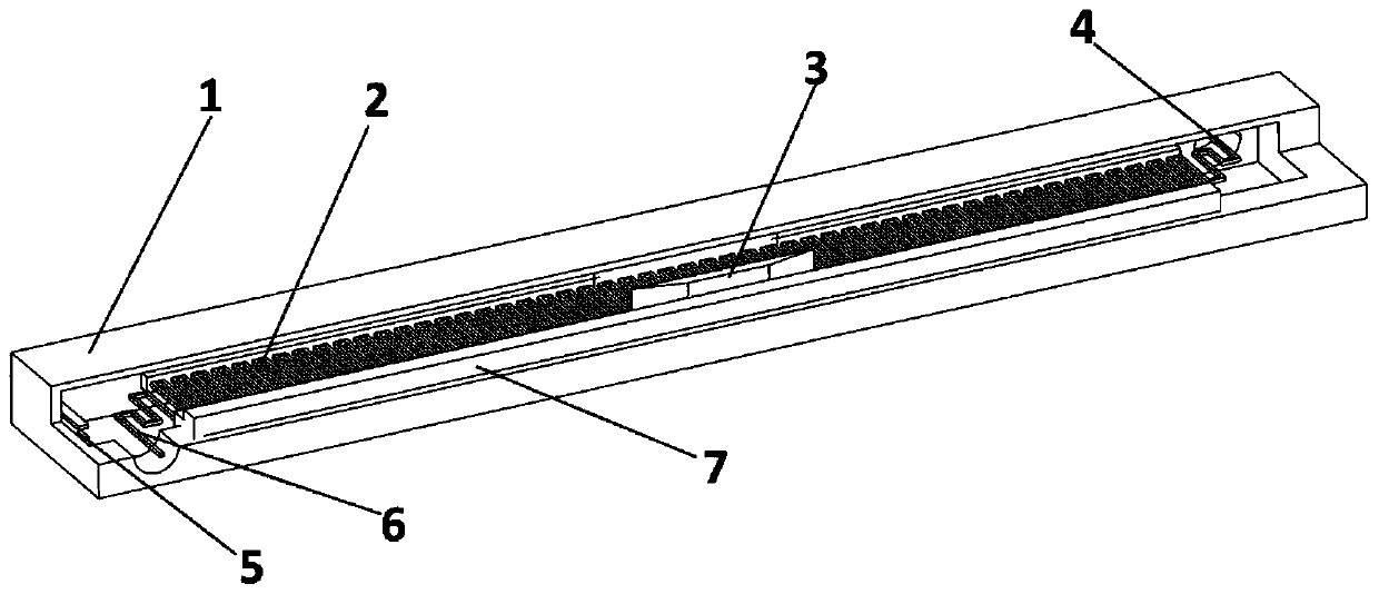 A slow-wave structure of double-electron-beam periodic meander metal wires clamped by dielectric rods on both sides