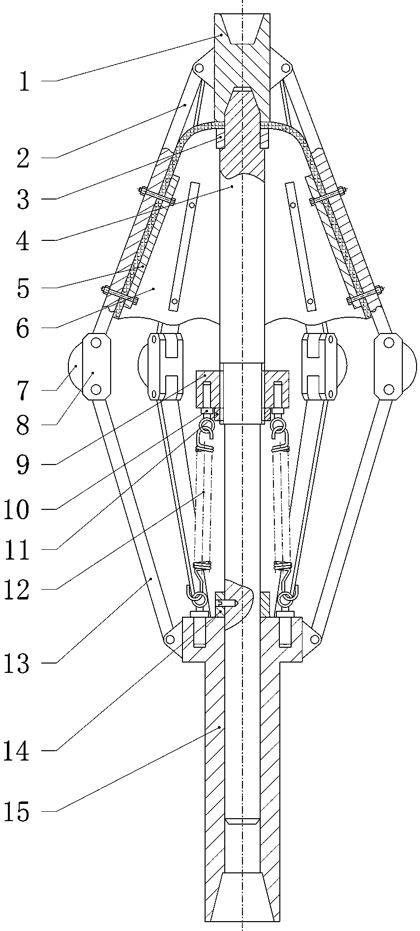 An umbrella type steel wire rope pushing device