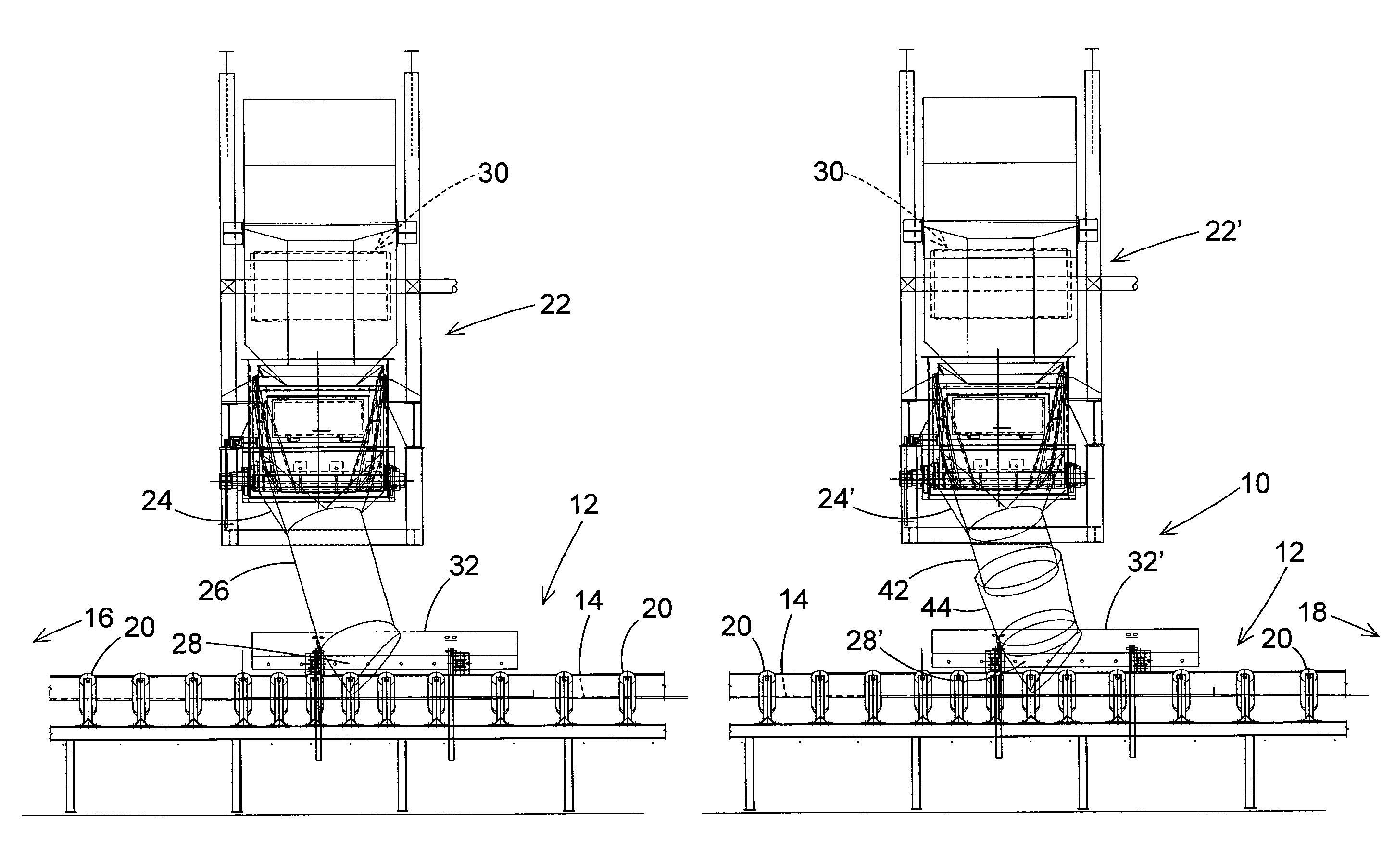 Retractable and extendable material loader apparatus for directing material onto a conveyor