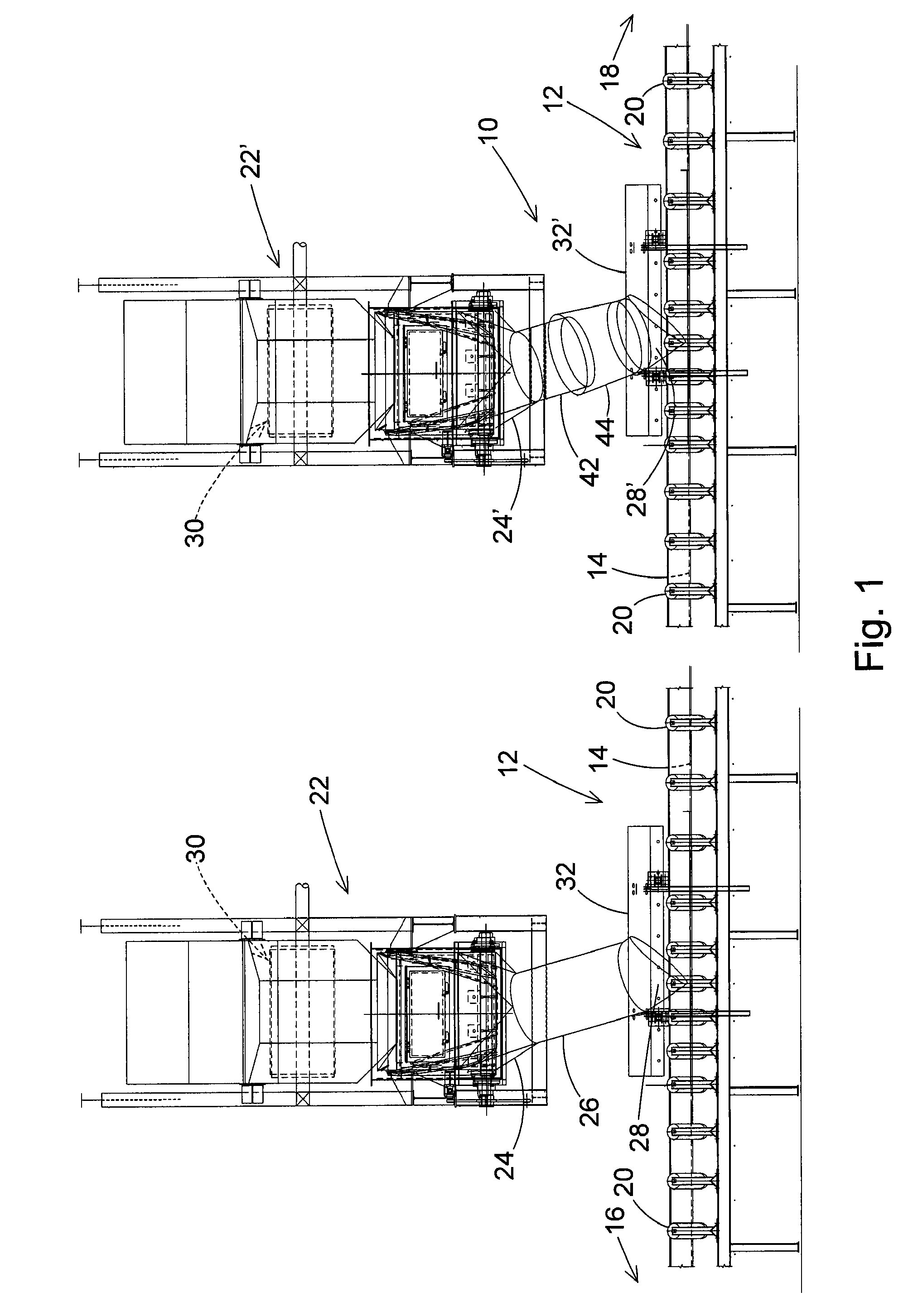 Retractable and extendable material loader apparatus for directing material onto a conveyor