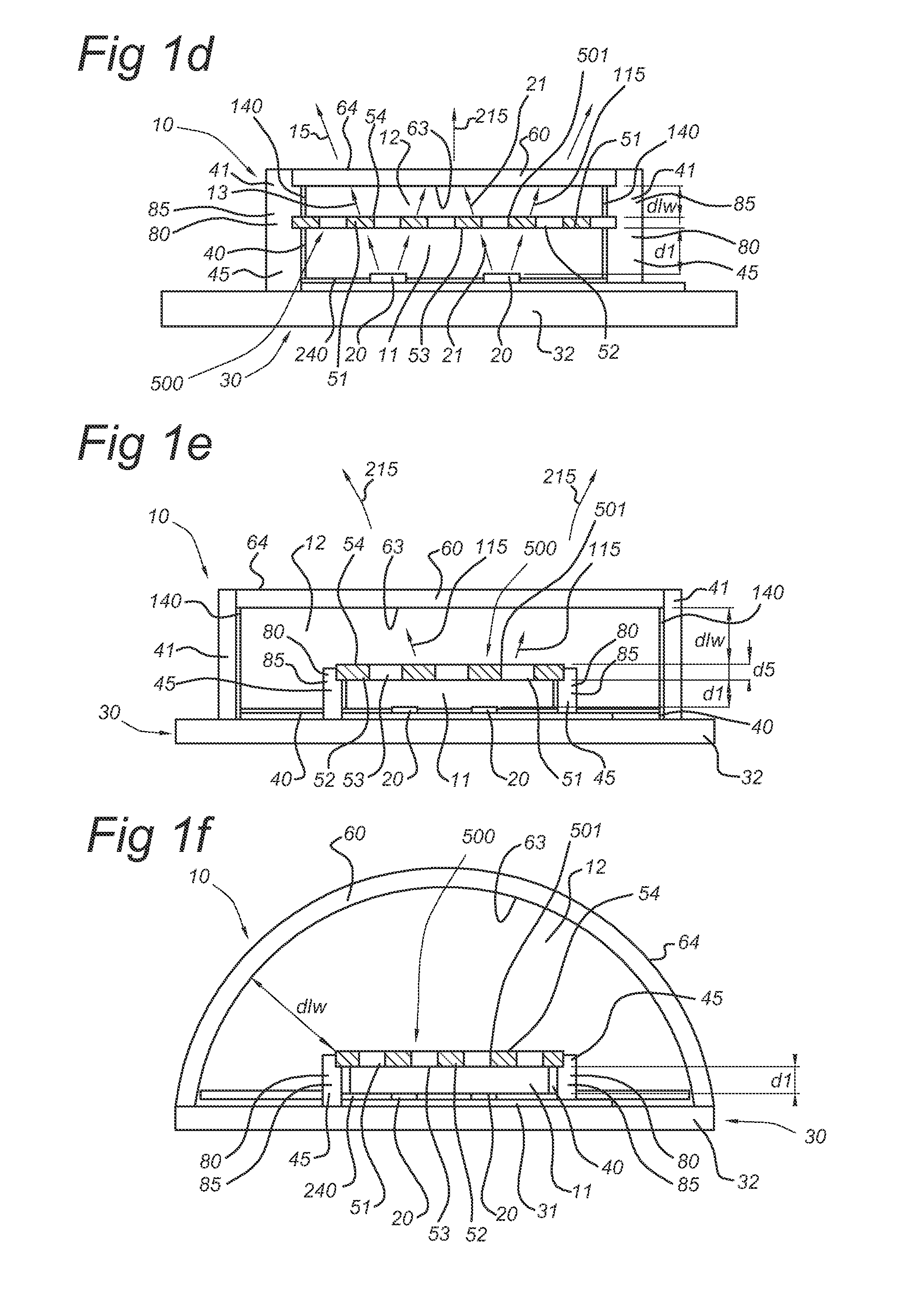 Illumination device with LED with a self-supporting grid containing luminescent material and method of making the self-supporting grid