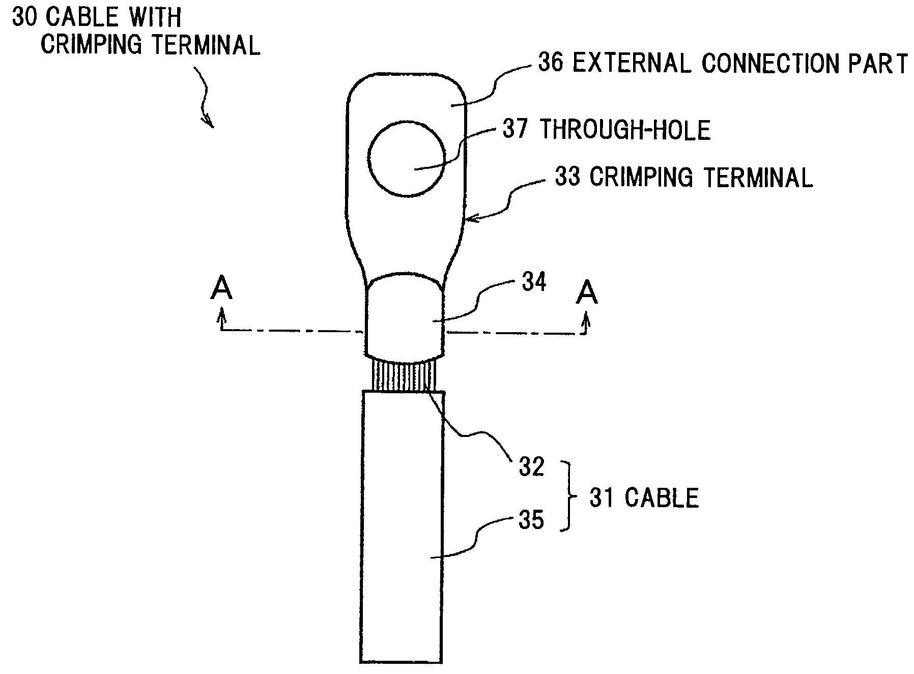 Cable with crimping terminal and method of making the same