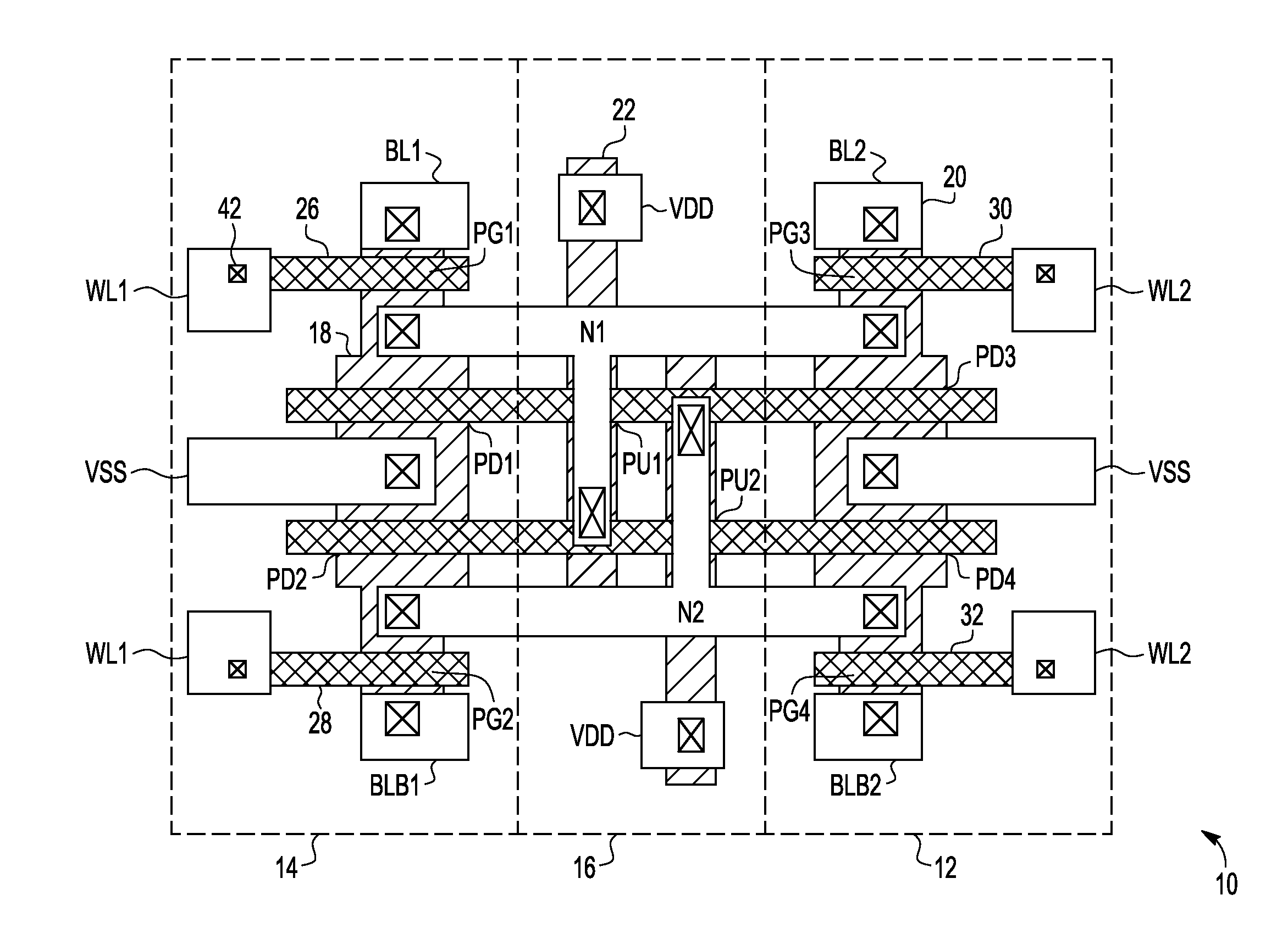 Dual port static random access memory cell layout