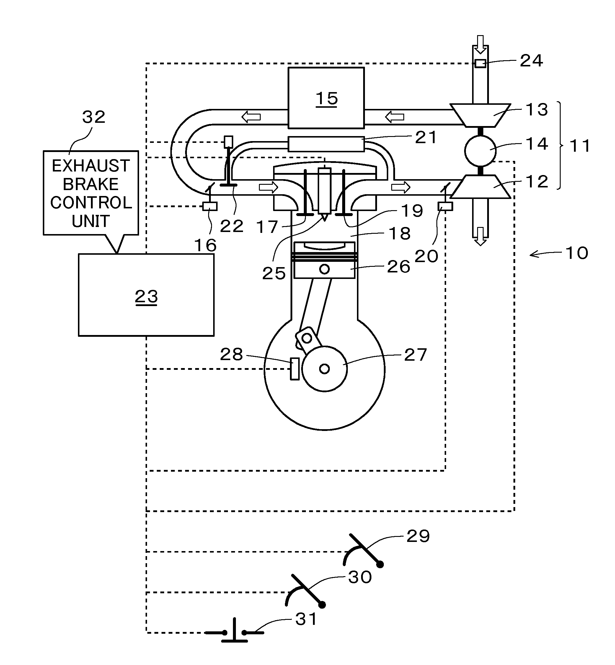 Internal combustion engine exhaust brake control method and device