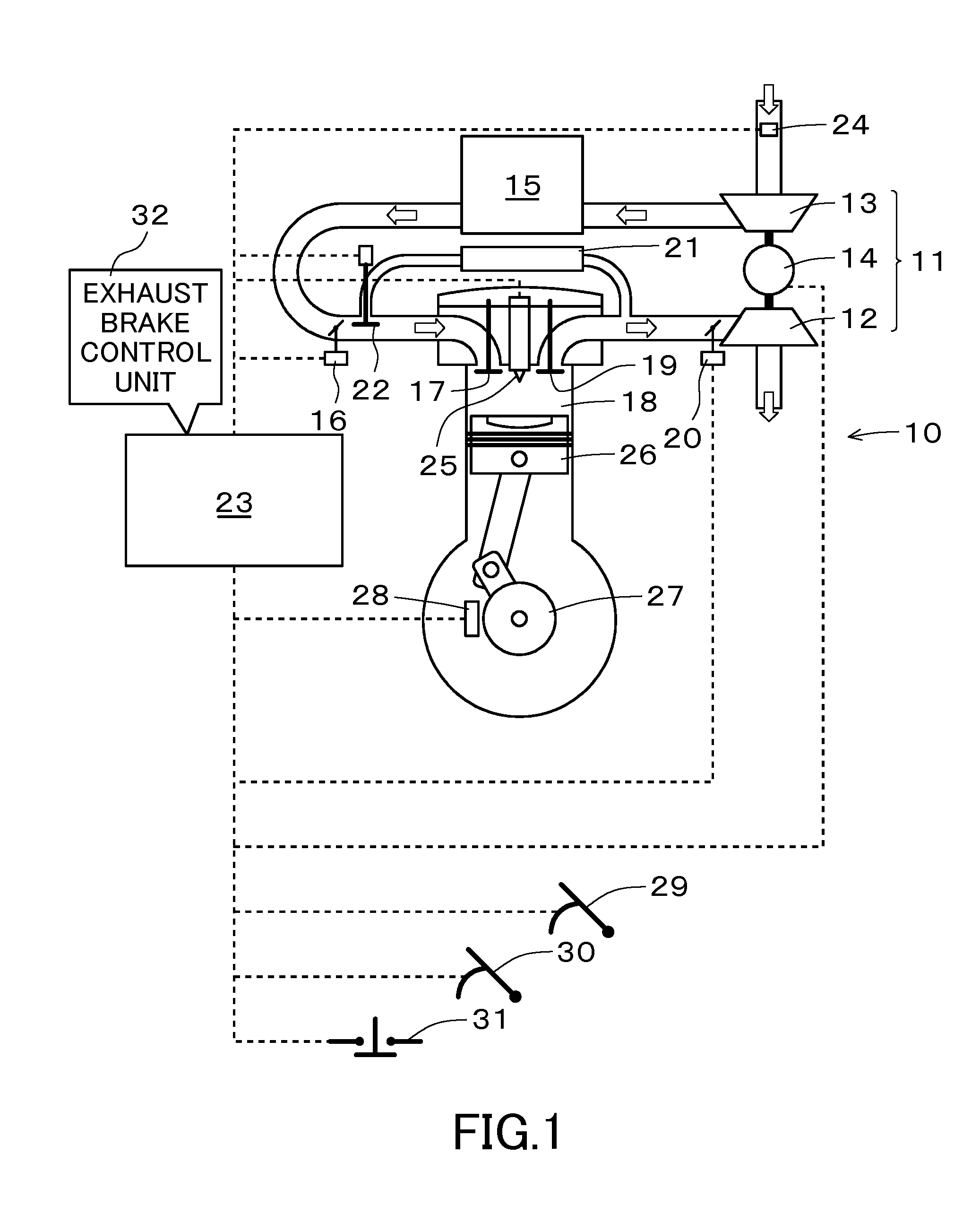 Internal combustion engine exhaust brake control method and device
