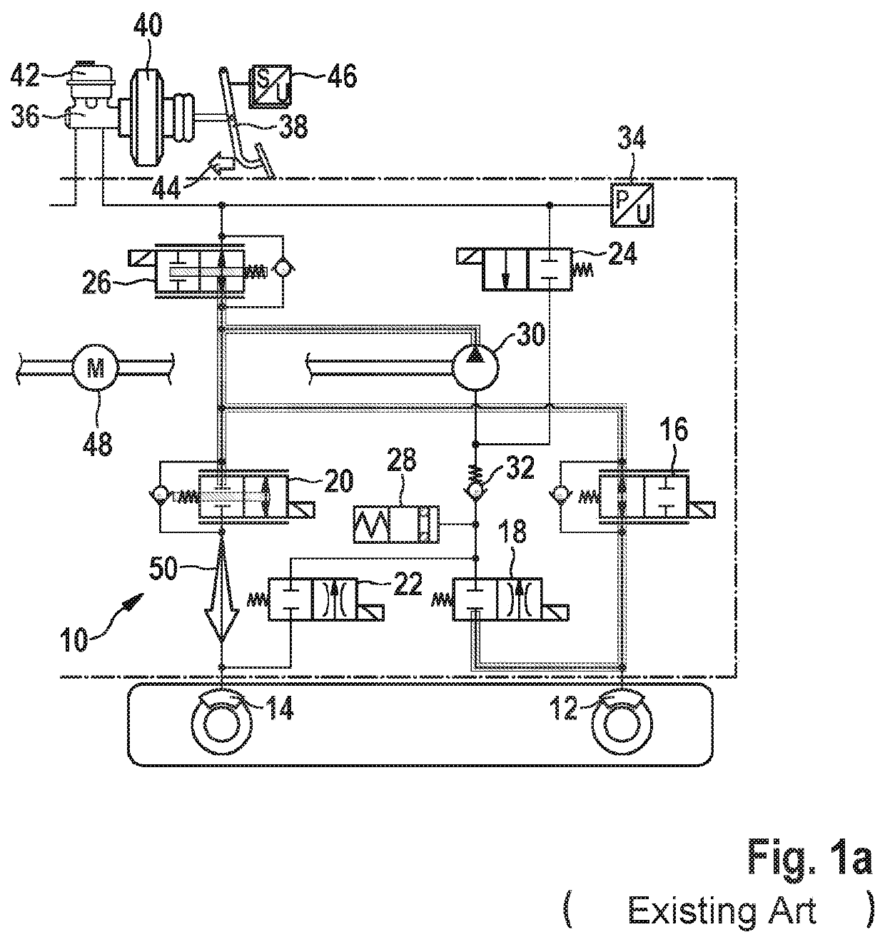 Vehicle brake system and method for increasing brake pressure in a first wheel brake cylinder and limiting brake pressure in a second wheel brake cylinder of a vehicle brake system