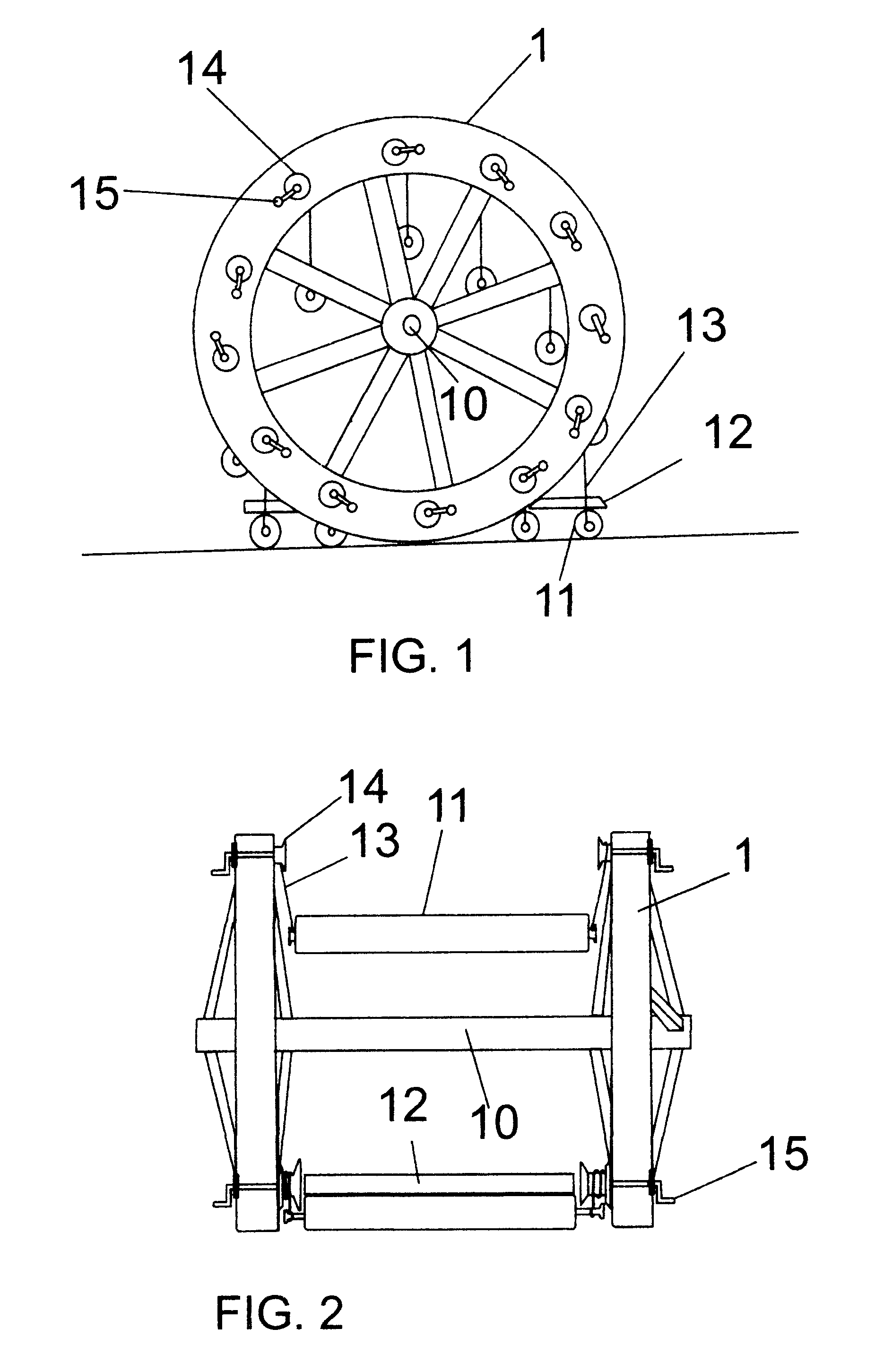 Arrangement for axle and wheels with rolling cylinders for transportation