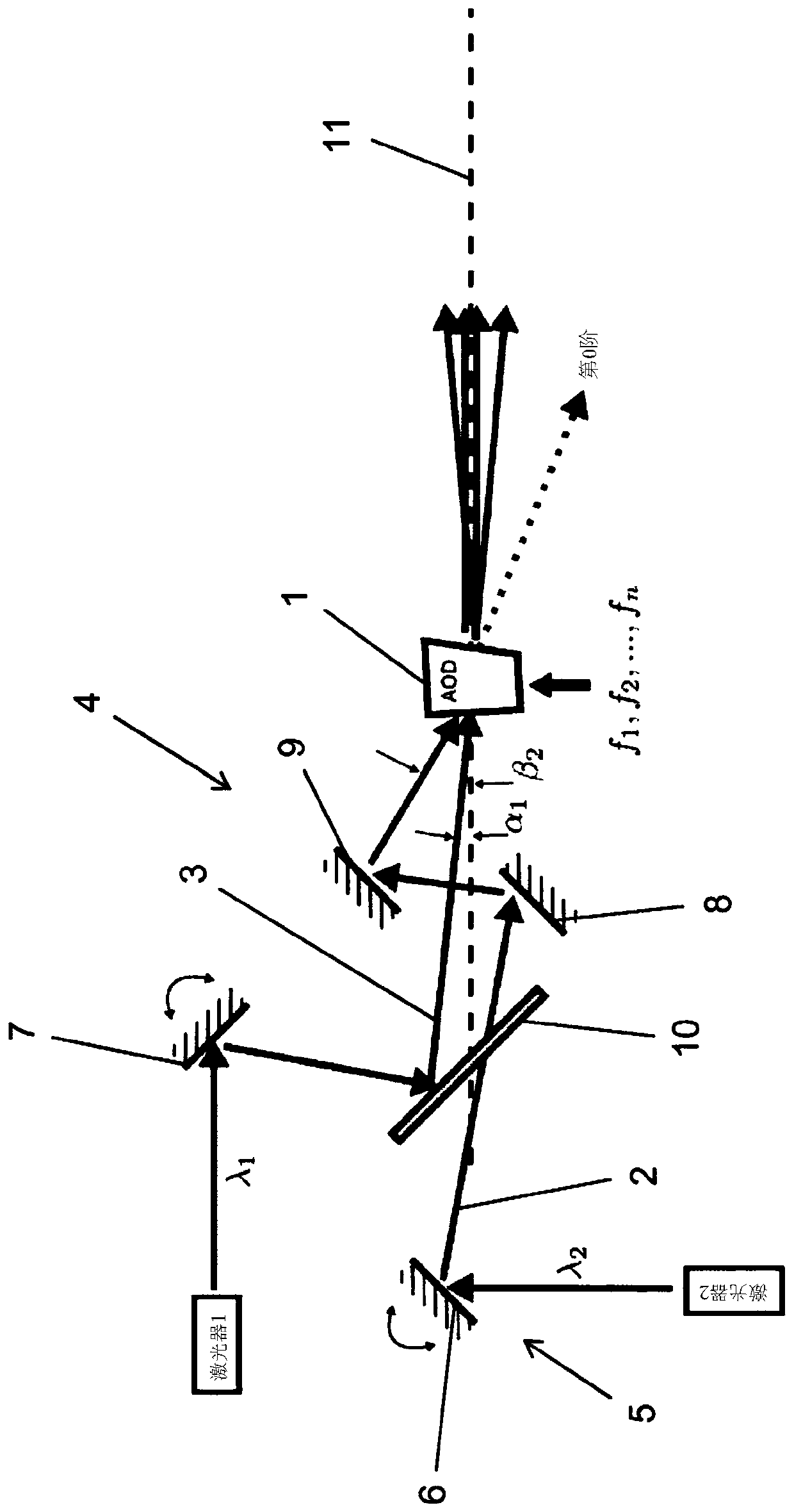 Optical assembly and method for influencing the beam direction of at least one light beam