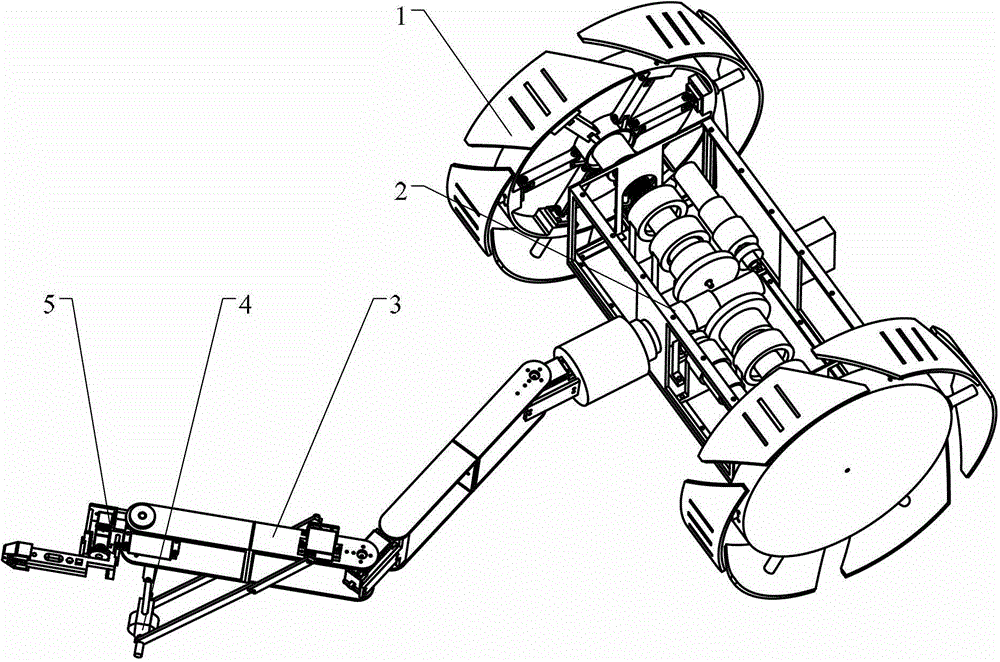 Wheel-arm-hybrid obstacle surmounting robot with radial telescopic wheels