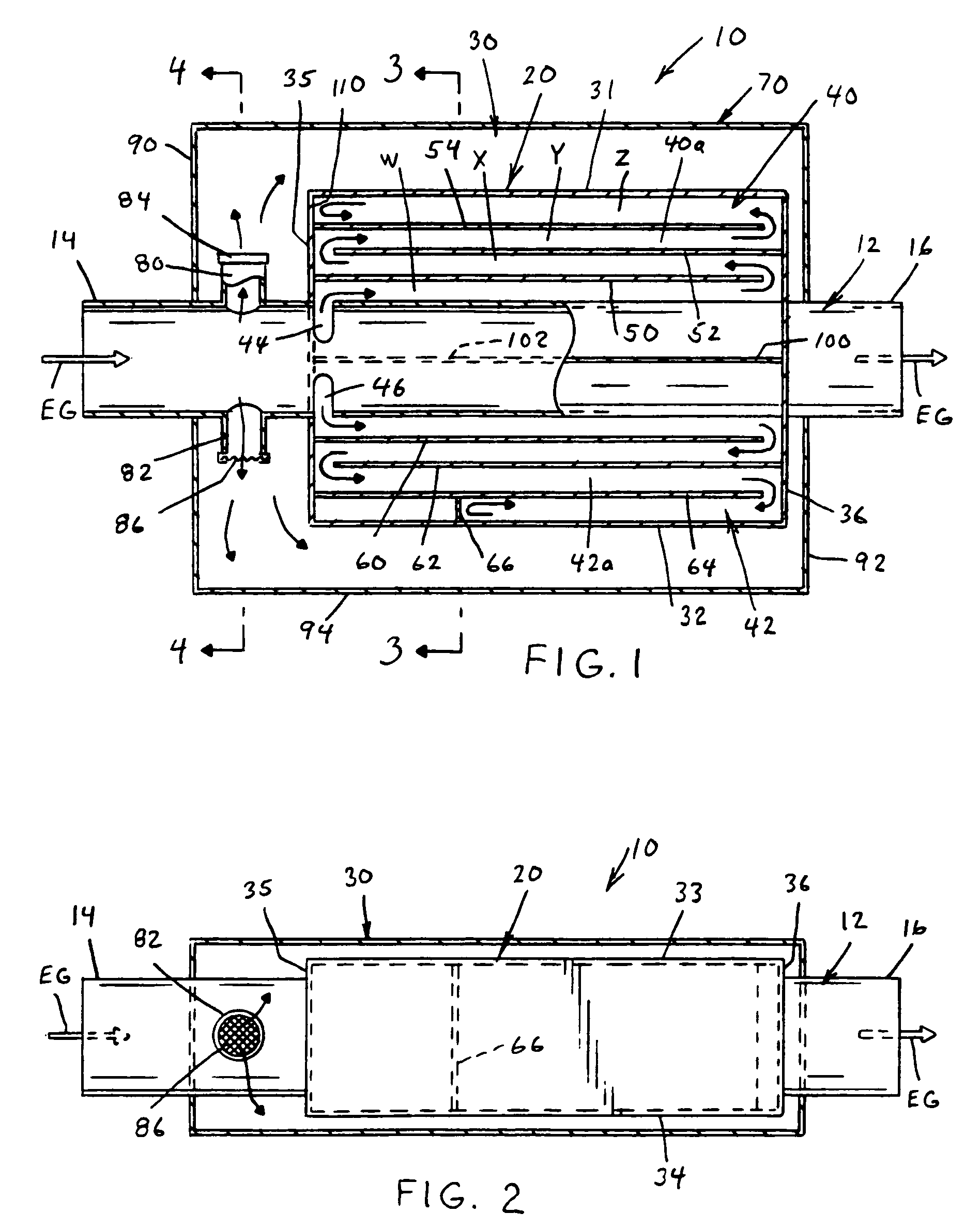 Exhaust muffler having a horizontally extending sound attenuation chamber