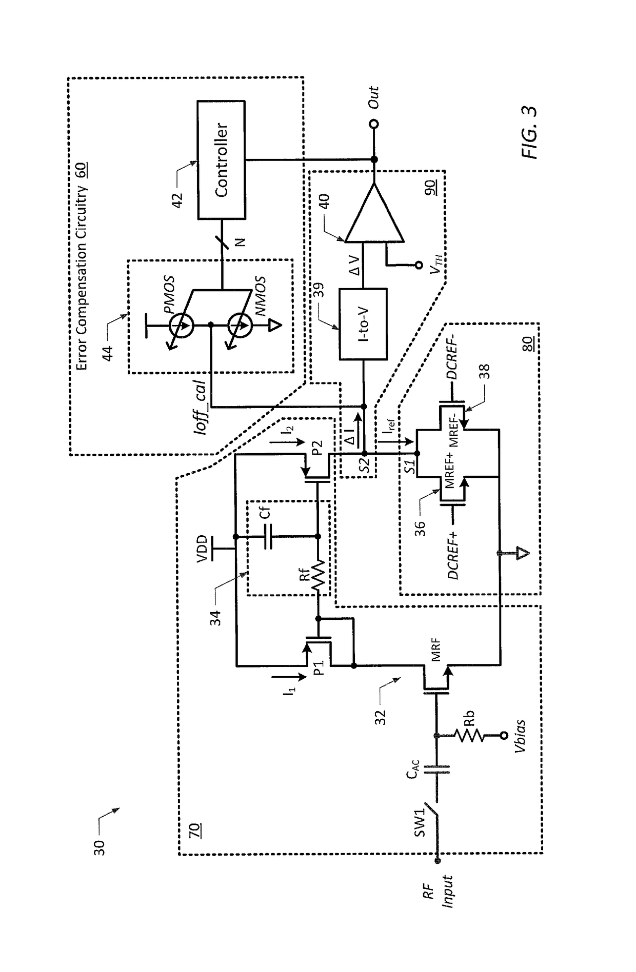 Accurate, low-power power detector circuits and related methods using programmable reference circuitry
