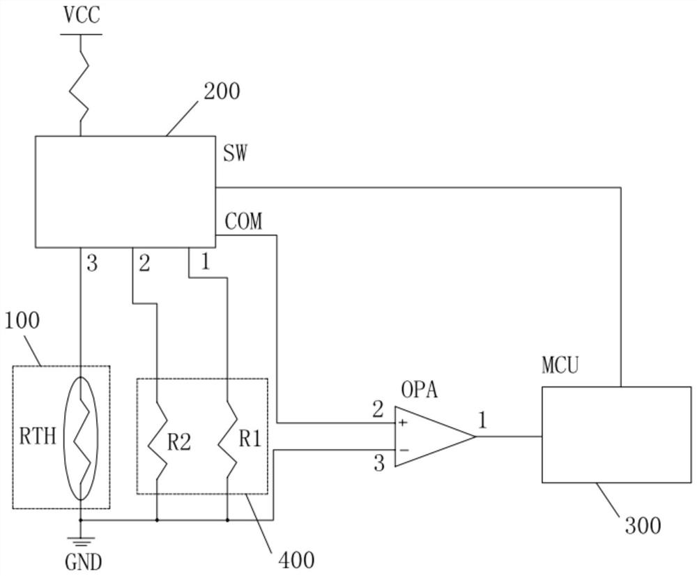 NTC temperature measurement circuit, breathing machine and breathing machine power-on self-test method