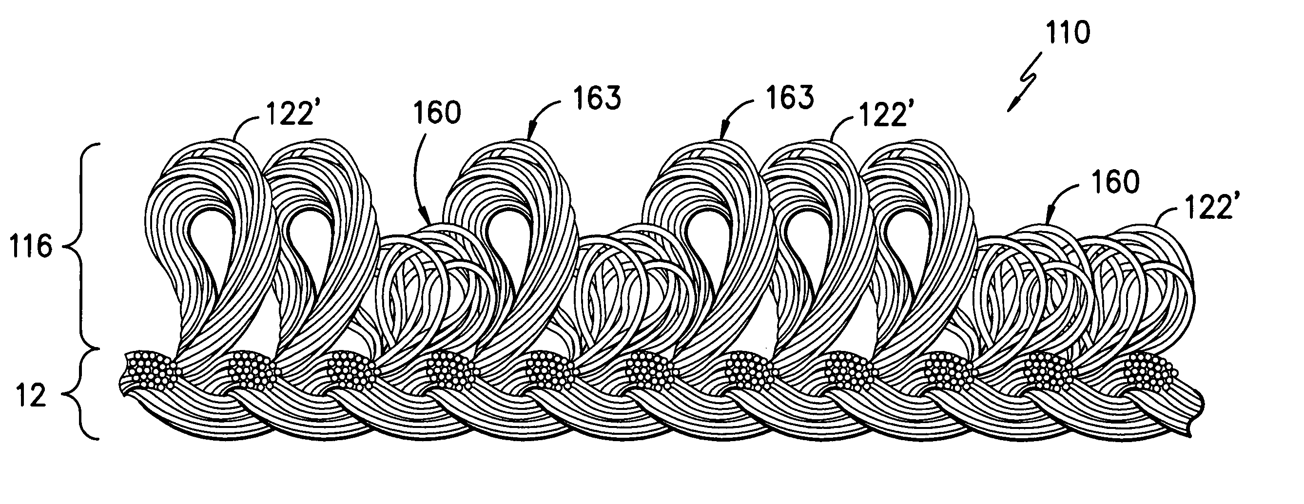 Loop pile fabric having randomly arranged loops of variable height
