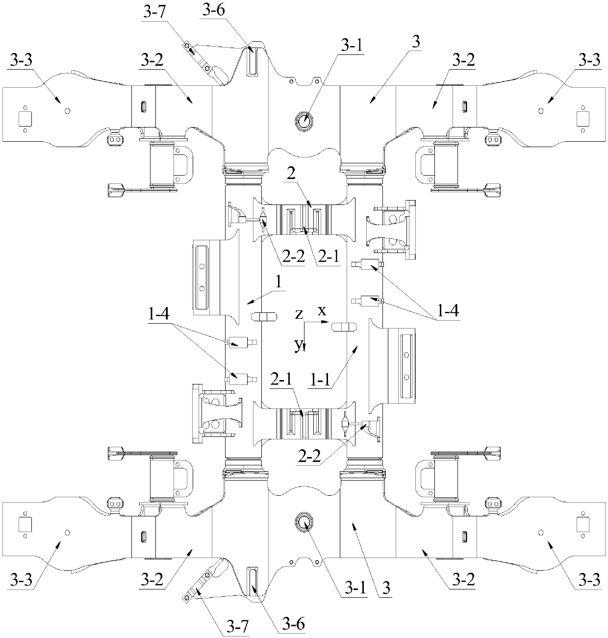 Compact secondary suspension device for bogie with built-in axle boxes