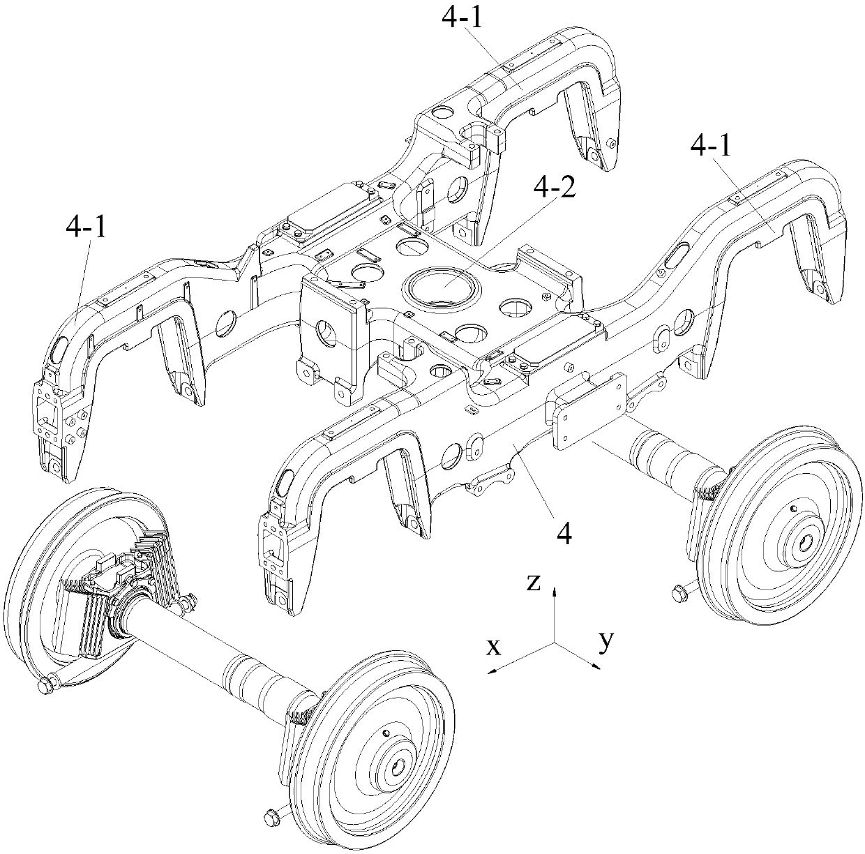 Compact secondary suspension device for bogie with built-in axle boxes