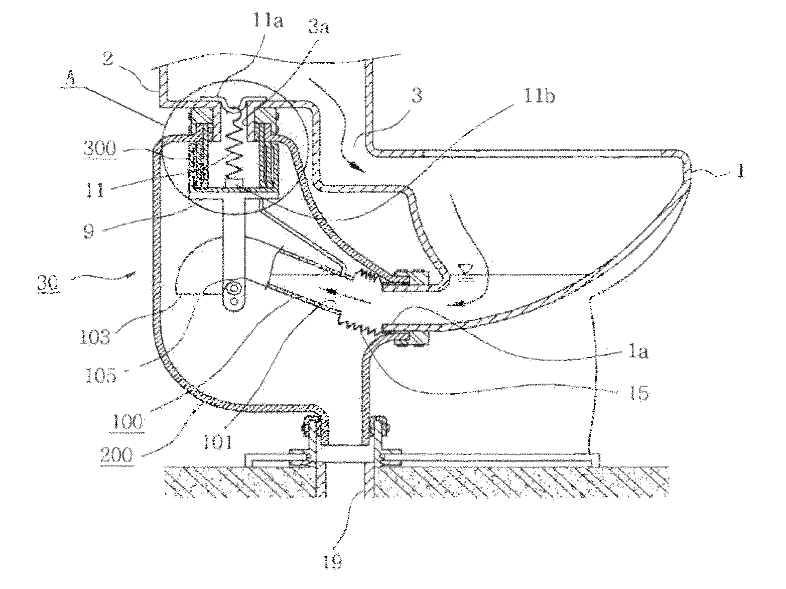Water Closet Comprising Variable Soil Exhaust System