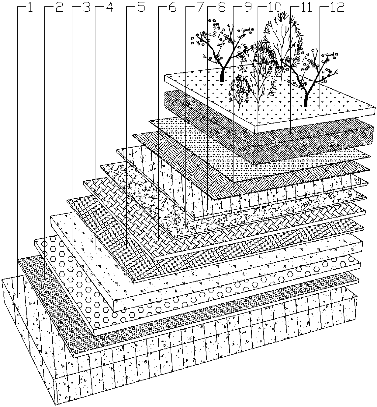 Construction method for planting roof structure