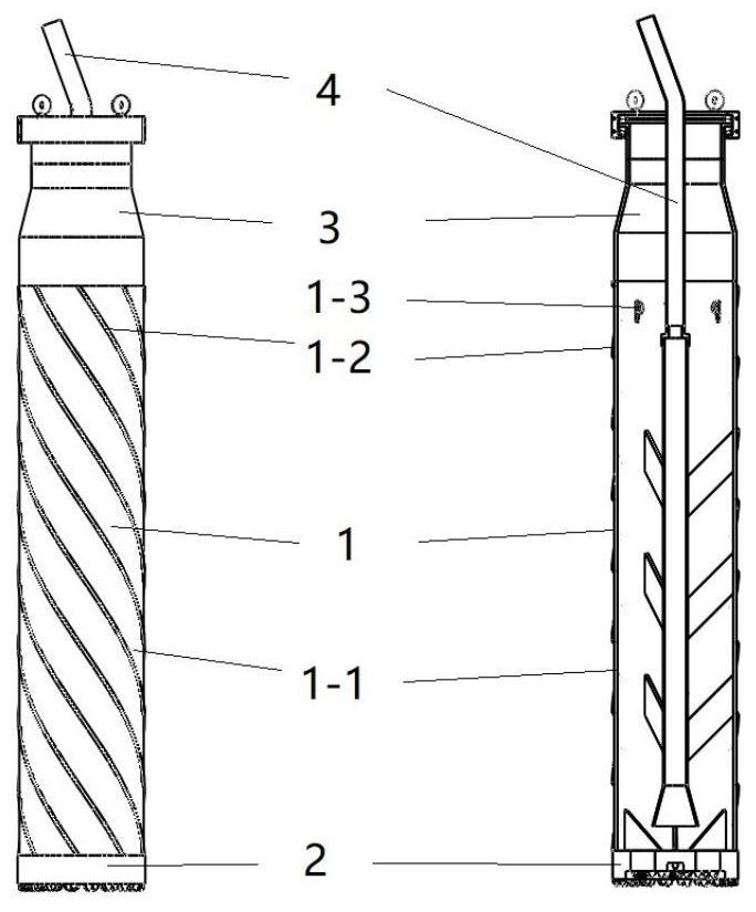 Barrel type efficient impact drill bit for rock-socketed inclined pile construction