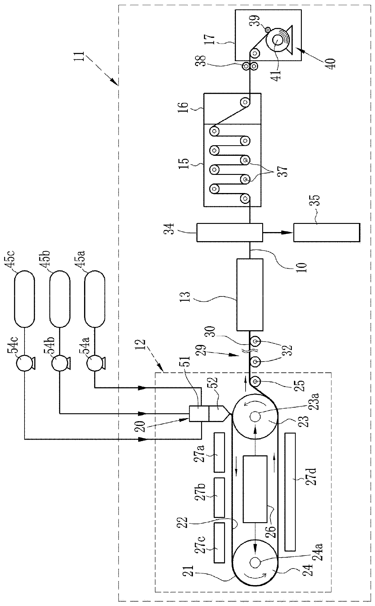 Casting device, solution film forming equipment and method