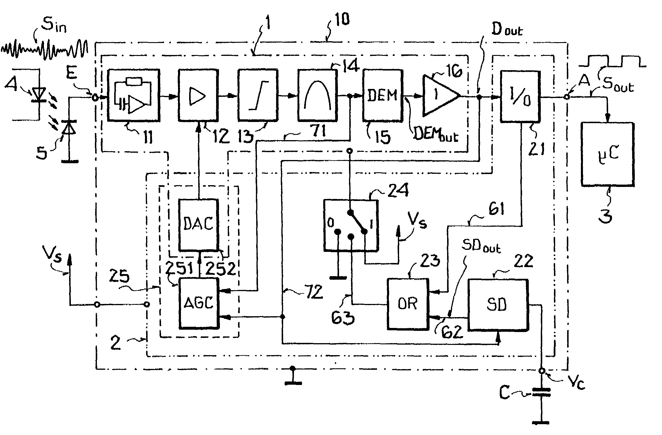 Energy-saving method for the wireless reception of data modulated on a carrier signal