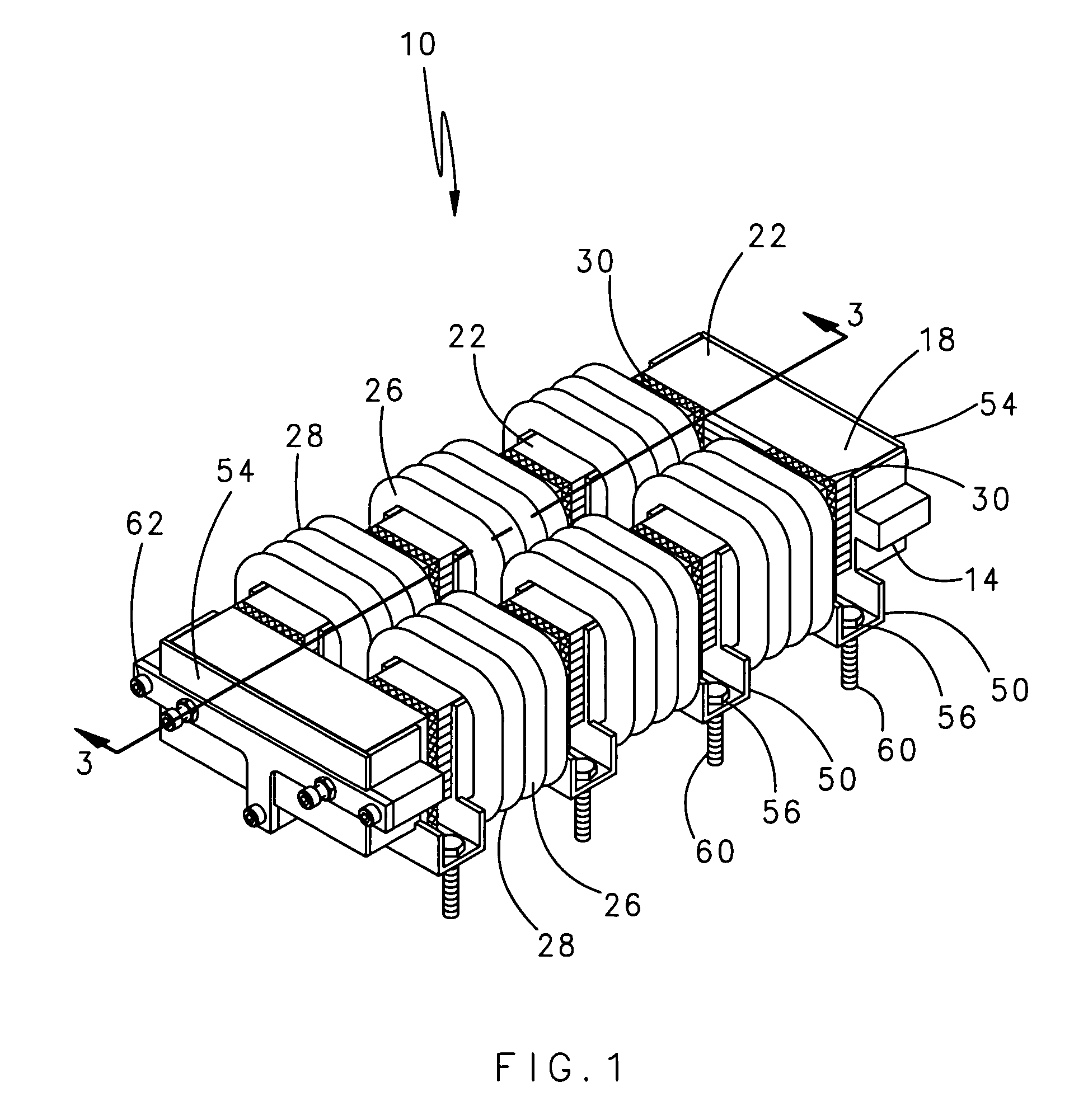 High current, multiple air gap, conduction cooled, stacked lamination inductor