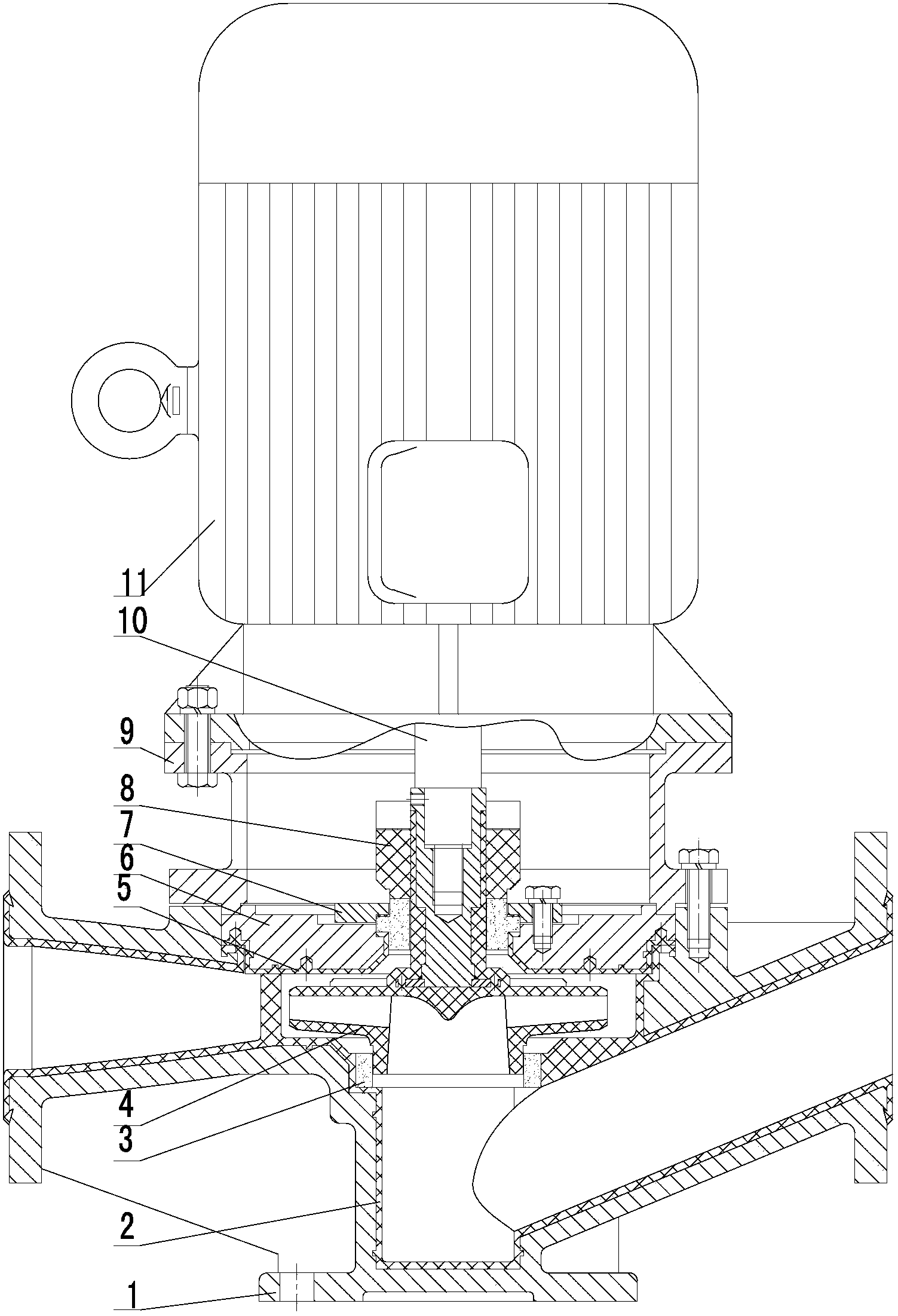 Vertical fluorine-lined pipeline chemical pump