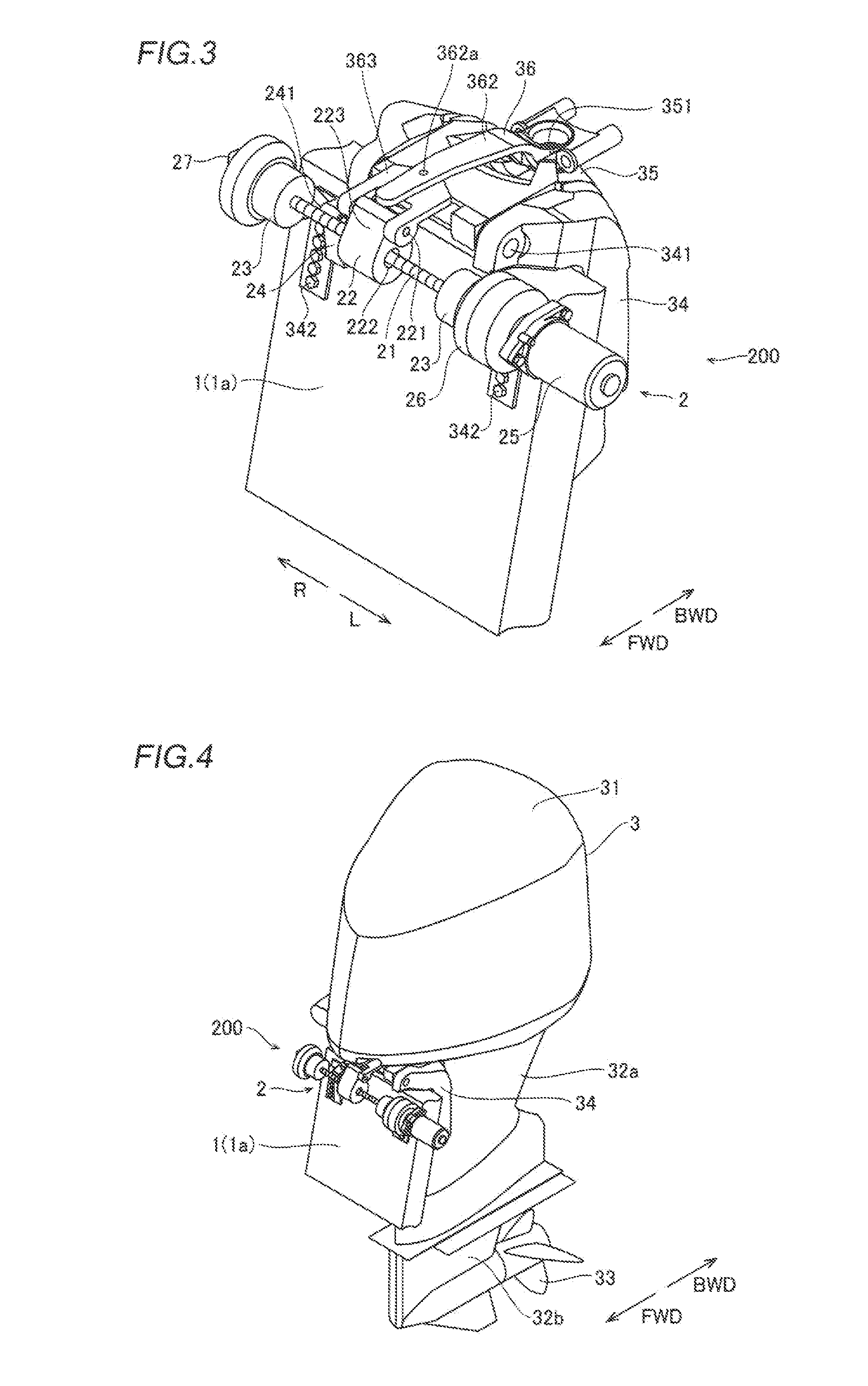 Steering apparatus of outboard motor and outboard motor boat