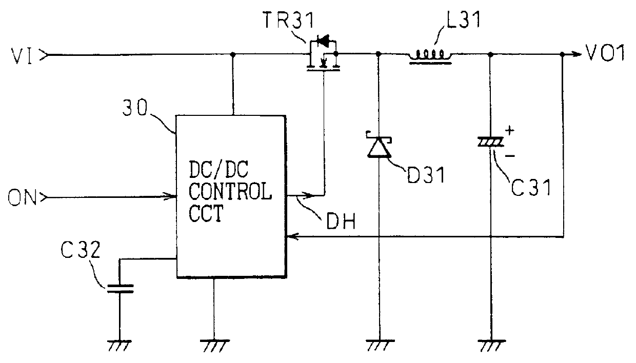DC to DC converter producing output voltage exhibiting rise and fall characteristics independent of load thereon