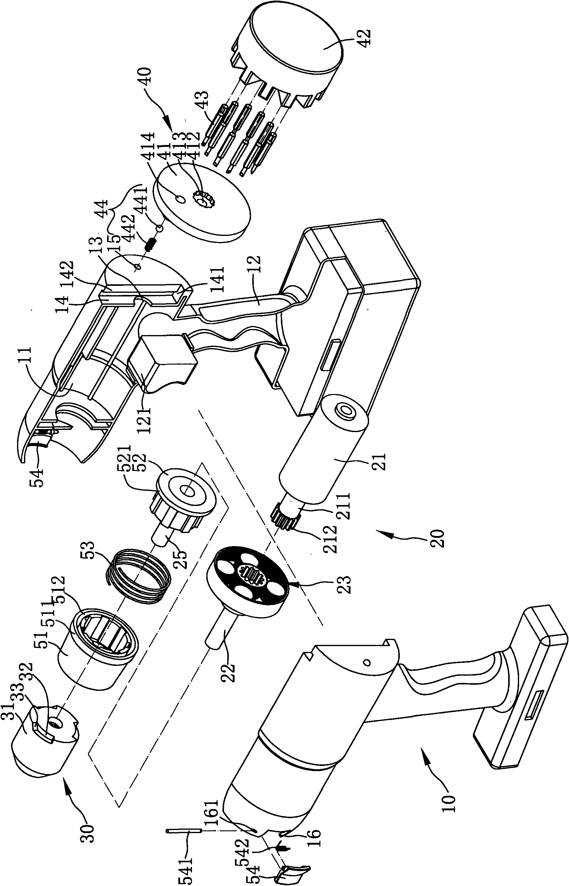 Power tool with slidable storage device