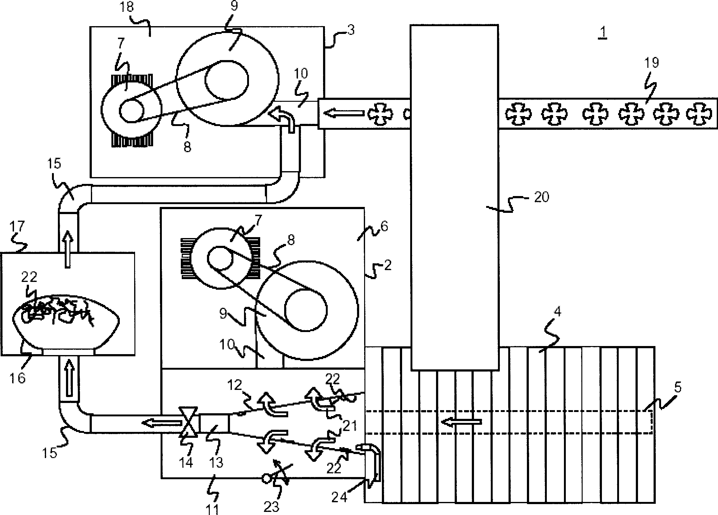 Textile machinery with air flow delivery unit and filtering unit